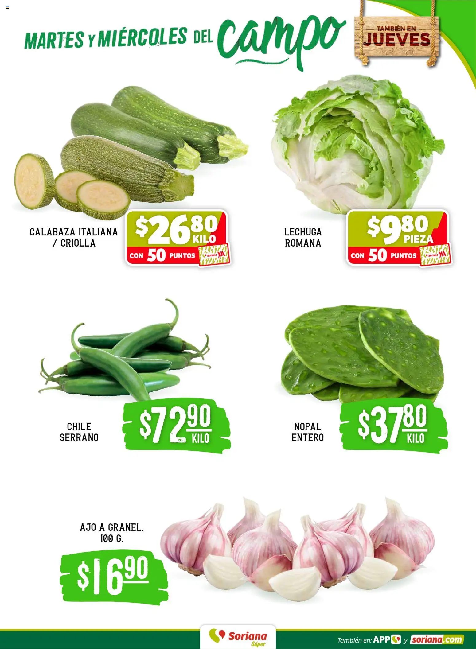 Nuevas ofertas de Soriana válidas en toda la República Mexicana desde el 28.04.2026. ¡Encuentra las mejores ofertas en Soriana Martes y Miércoles del Campo Súper: Juárez! | Página: 3 | Productos: Ajo, Lechuga