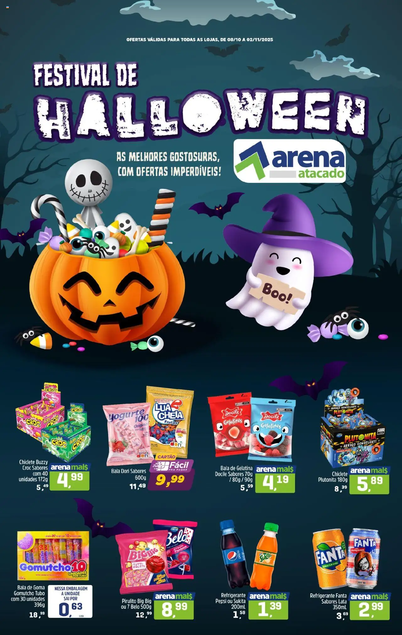 Arena Atacado Folheto - válido de 08.10.2025 | Página: 1 | Produtos: Fanta, Refrigerante, Bala, Gelatina