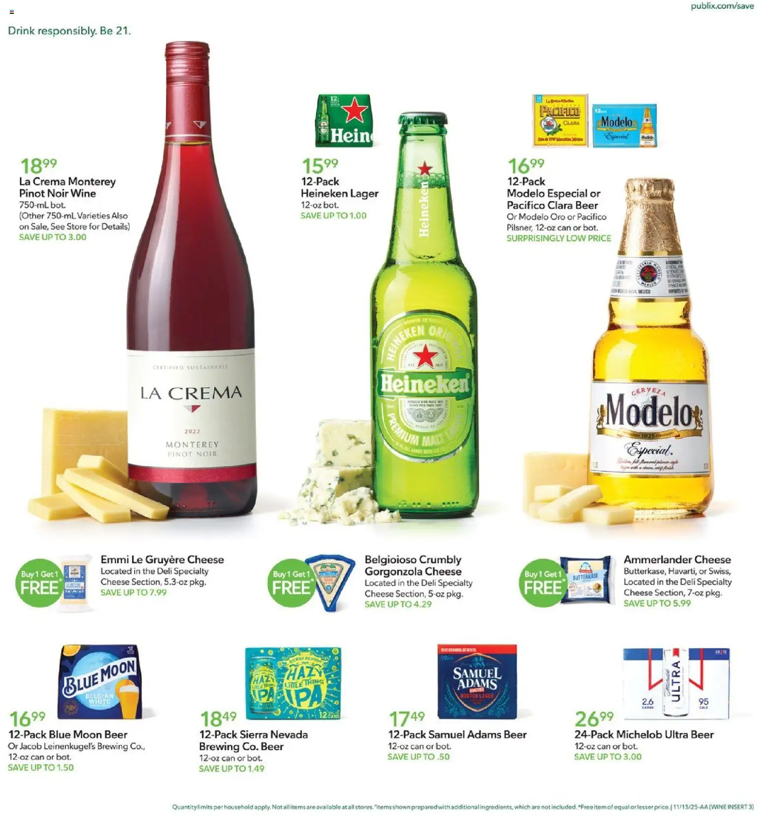 Publix Weekly Ad - valid from 12.11.2025 | Page: 20 | Products: Cheese, Wine, Beer