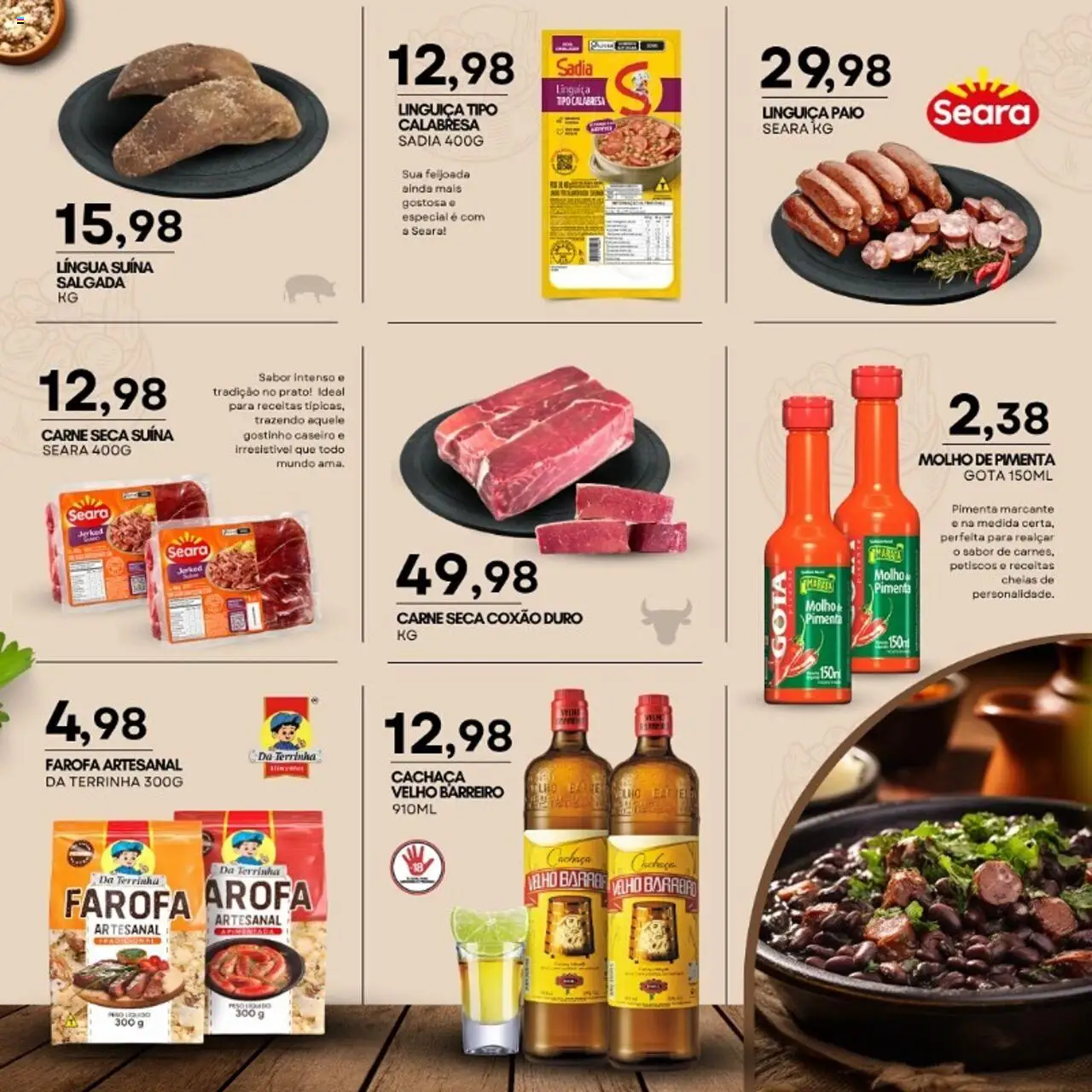 Mercadão Atacadista Folheto - válido de 05.08.2025 | Página: 2 | Produtos: Pimenta, Cachaça, Carne, Farofa