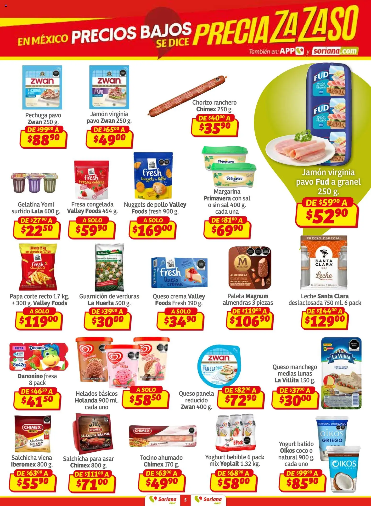 Nuevas ofertas de Soriana válidas en toda la República Mexicana desde el 29.01.2026. ¡Encuentra las mejores ofertas en Soriana - Preciazazaso Híper: Valle de México! | Página: 5 | Productos: Pollo, Sal, Chocolate, Jamón