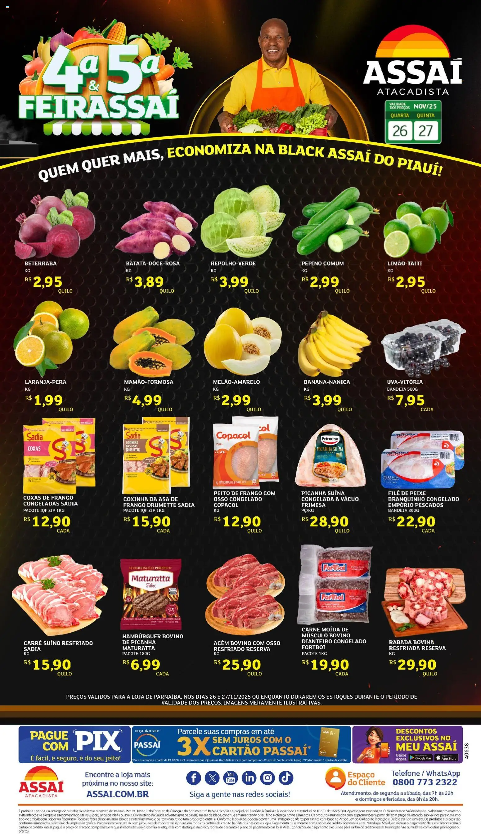 Assaí Atacadista Folheto - válido de 26.11.2025 | Página: 1 | Produtos: Beterraba, Peixe, Base, Carne moída