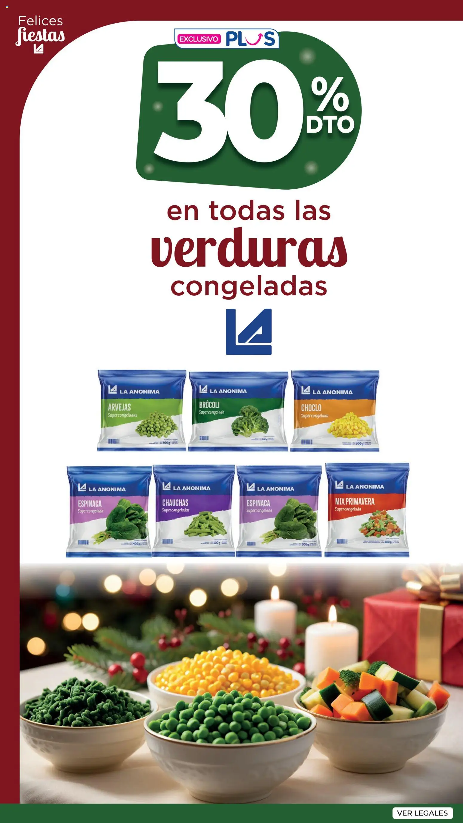 La Anonima catálogo │ válido desde el 04.12.2025 | Página: 16 | Productos: Choclo, Arvejas, Brocoli, Espinaca