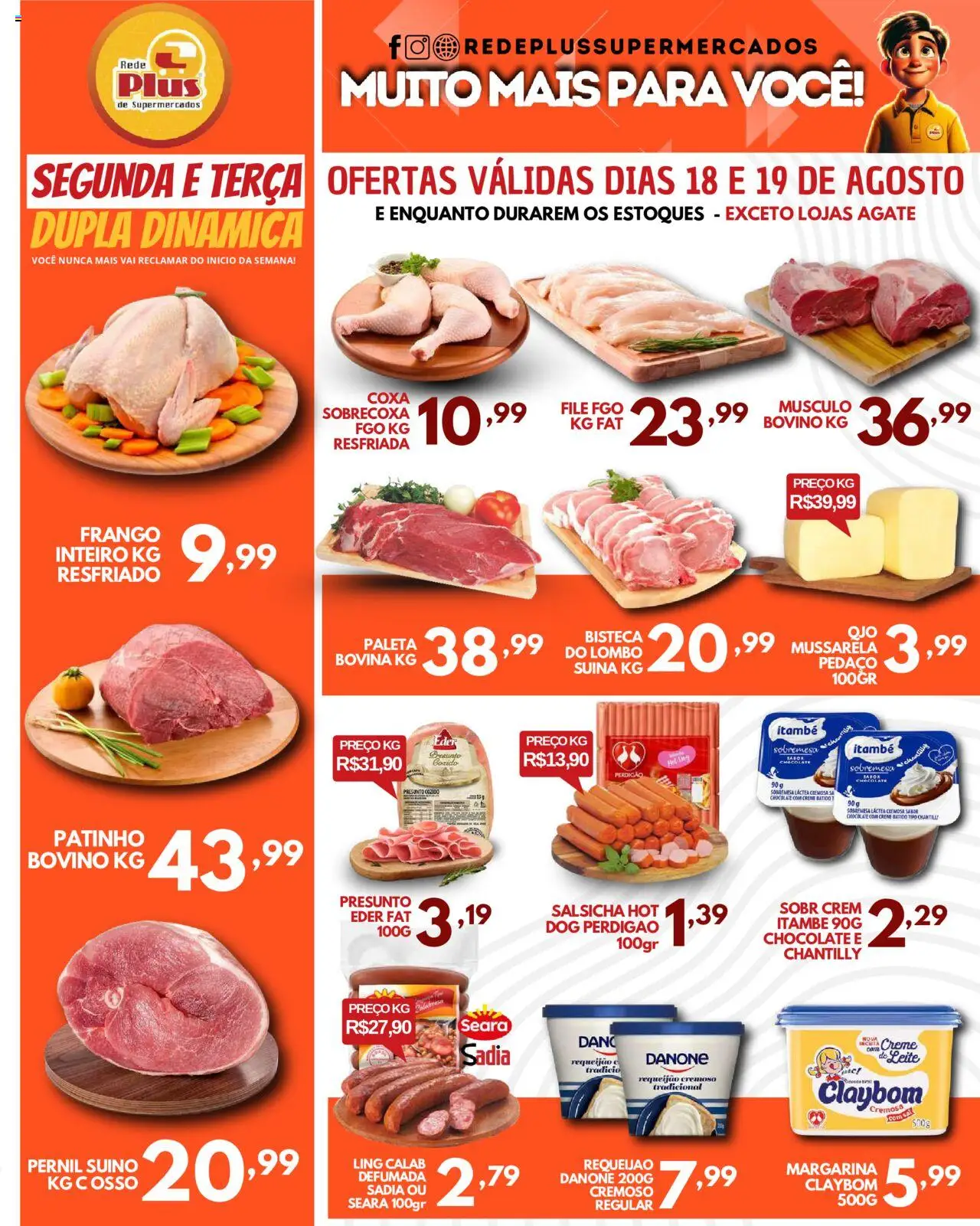Rede Plus Supermercados Folheto - válido de 18.08.2025 | Página: 1 | Produtos: Pernil, Chocolate, Creme, Frango