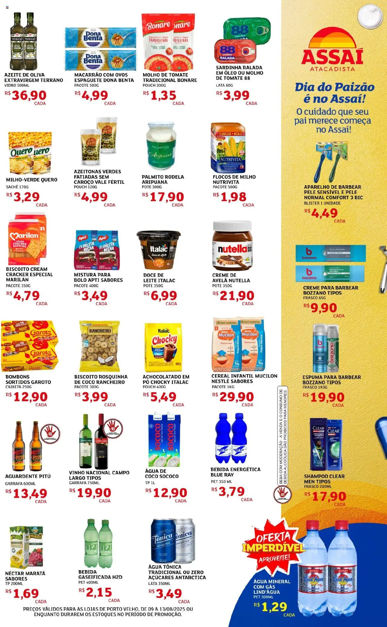 Assaí Atacadista Folheto - válido de 09.08.2025 | Página: 3 | Produtos: Azeitonas, Molho de tomate, Azeite, Sardinha