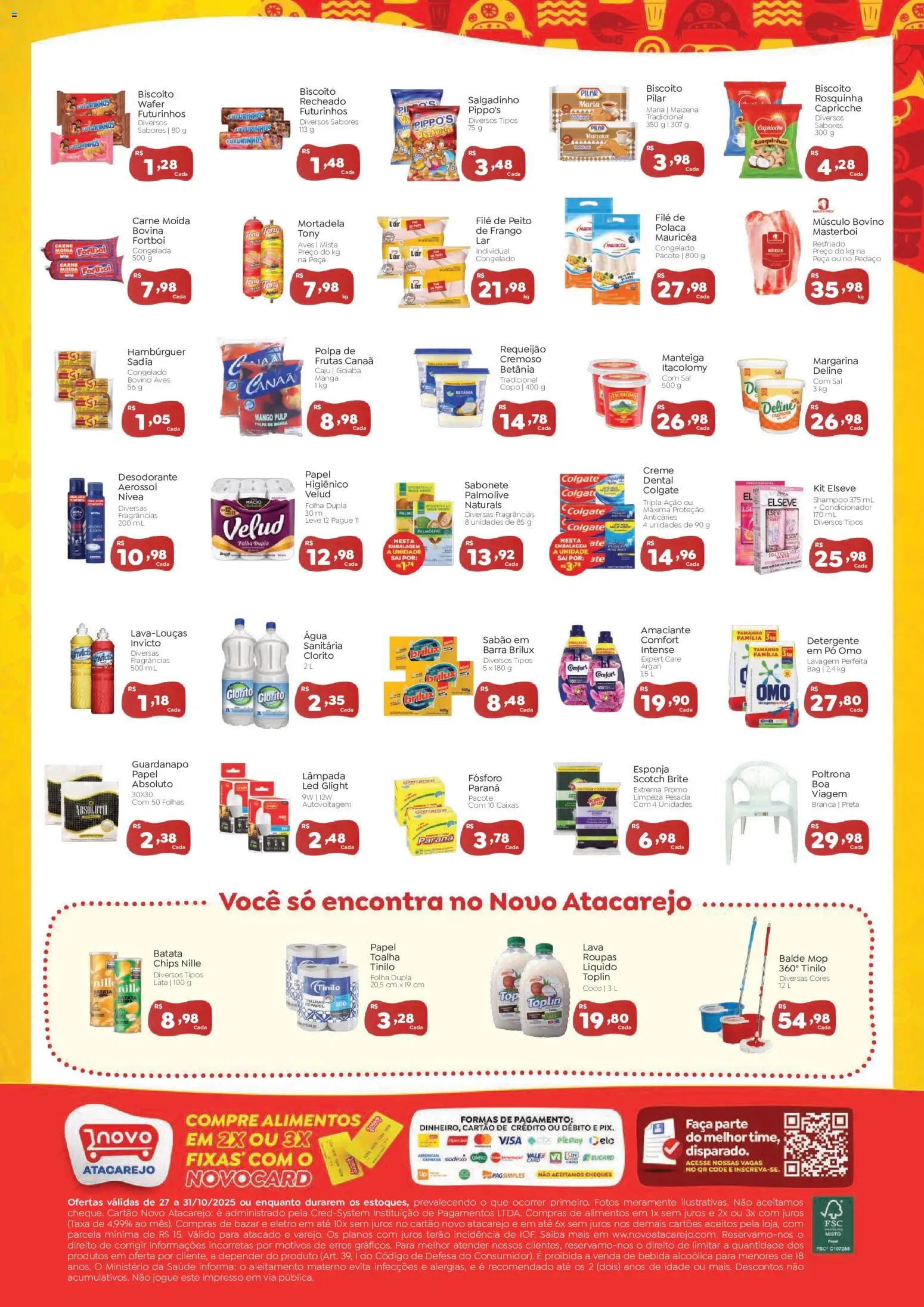 Novo Atacarejo Folheto - válido de 27.10.2025 | Página: 2 | Produtos: Fósforo, Sabão, Desodorante, Frango