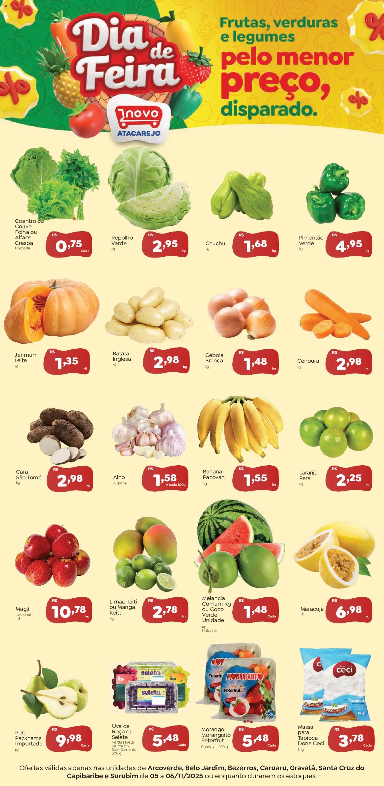 Novo Atacarejo Folheto - válido de 05.11.2025 | Página: 1 | Produtos: Maracujá, Melancia, Tapioca, Alface