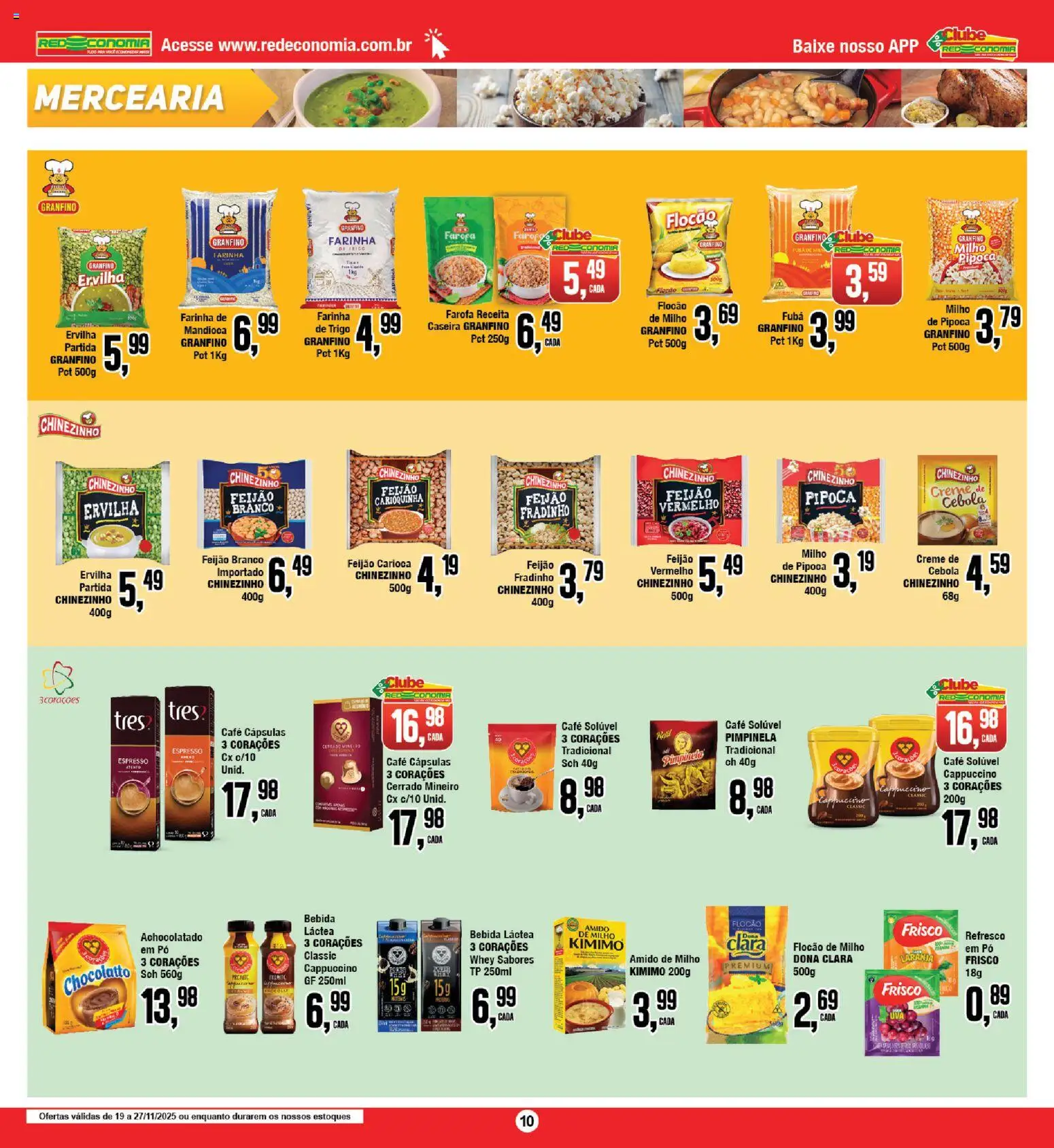 RedEconomia Folheto - válido de 19.11.2025 | Página: 10 | Produtos: Ervilha, Café, Farofa, Pipoca