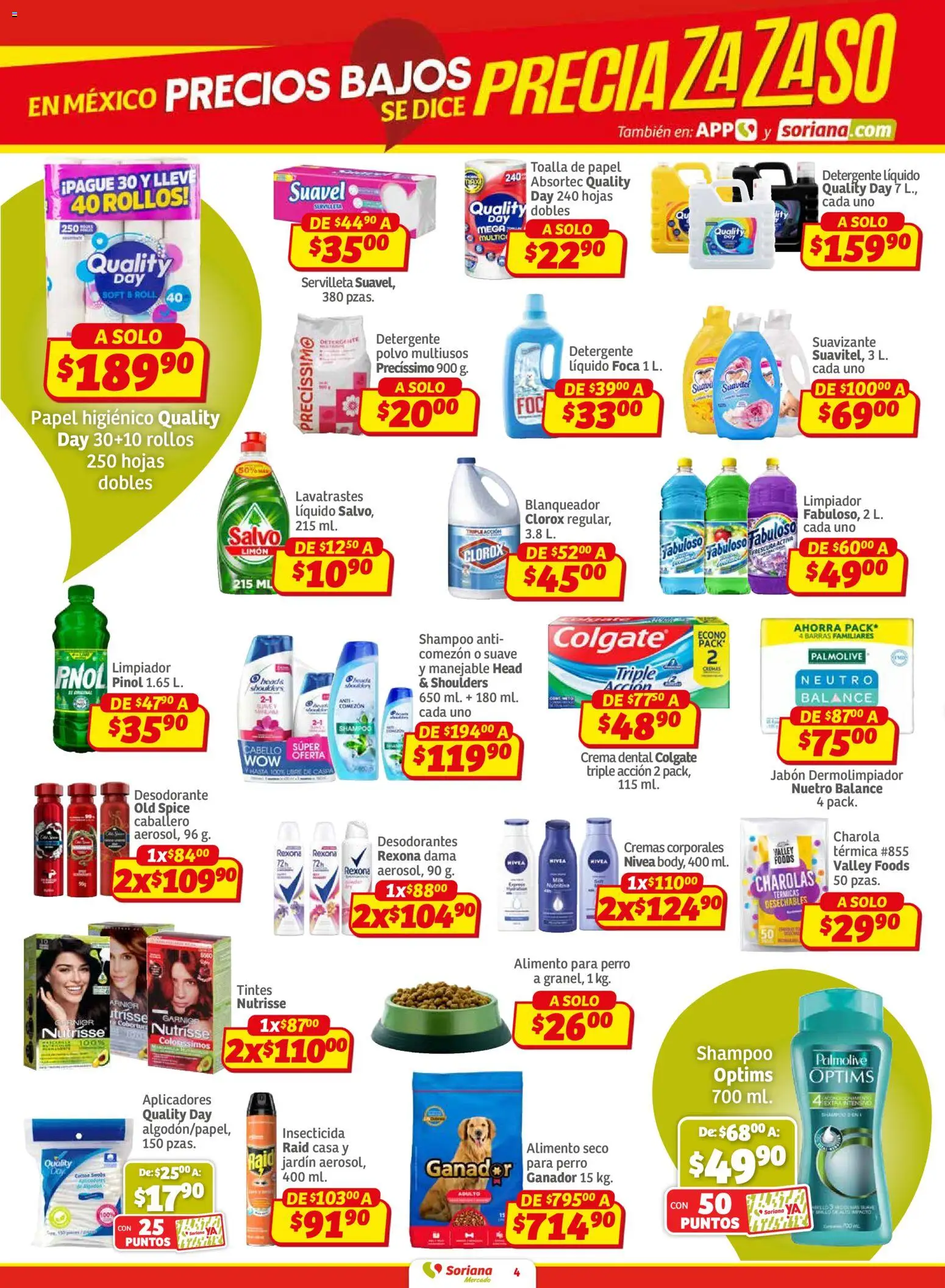 Nuevas ofertas de Soriana válidas en toda la República Mexicana desde el 26.02.2026. ¡Encuentra las mejores ofertas en Soriana - Pesito Valedor Mercado: Coah, Dur, NL, SLP, Tamps, Zac! | Página: 4 | Productos: Desodorante, Crema, Papel higiénico, Insecticida