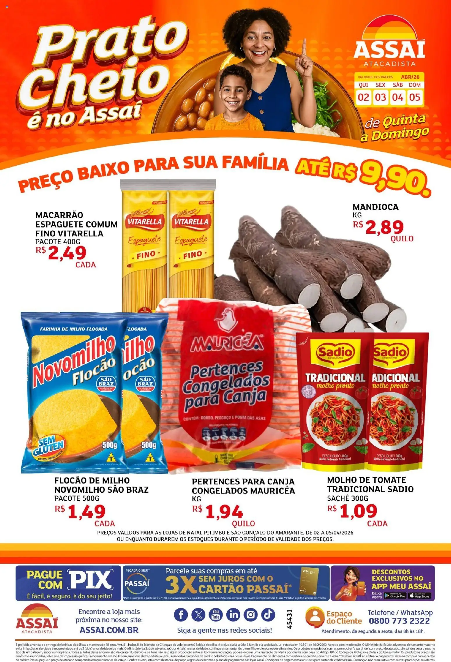 Assaí Atacadista Folheto - válido de 02.04.2026 | Página: 1 | Produtos: Molho de tomate, Base, Baixo, Telefone