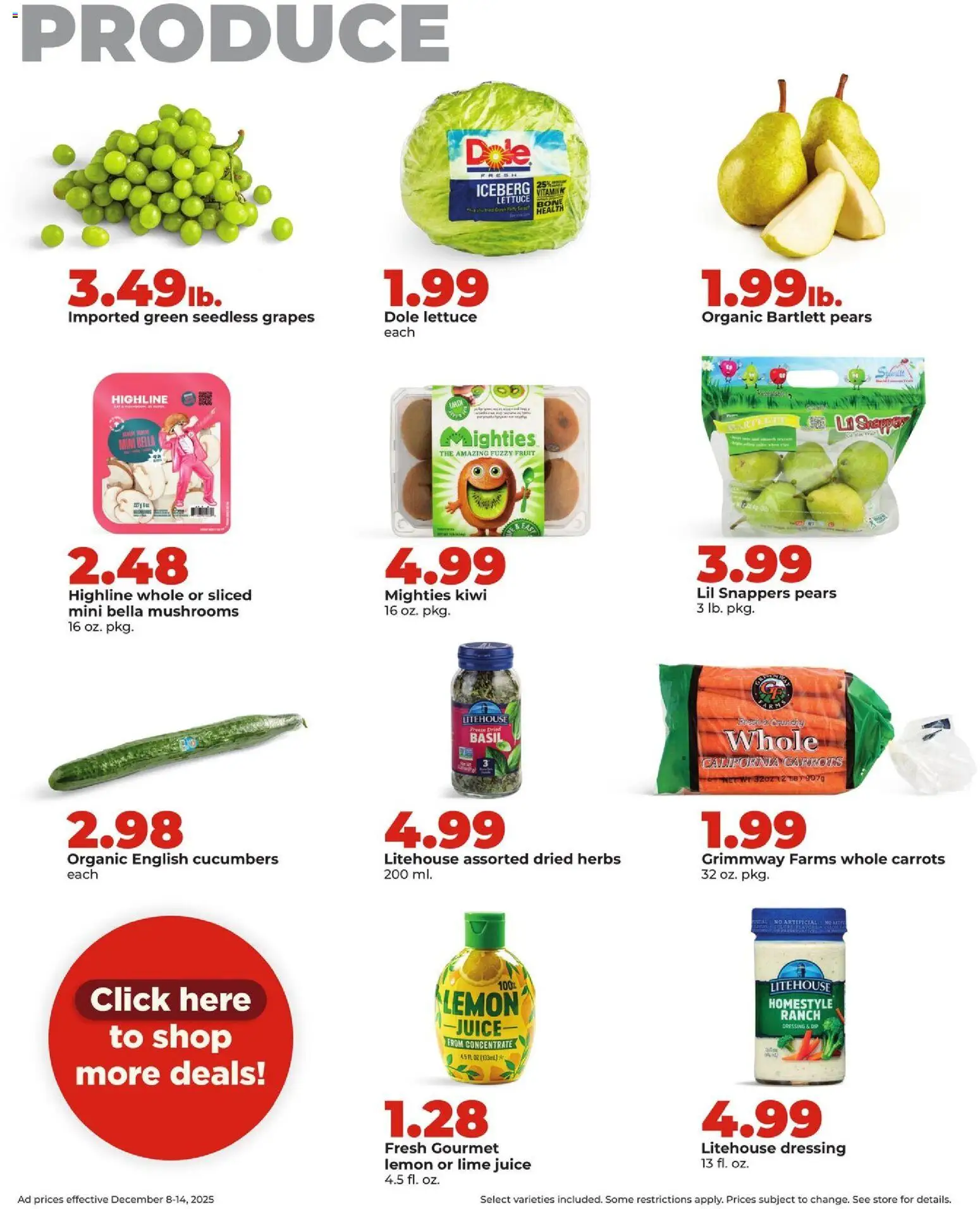 HyVee Weekly Ad - valid from 08.12.2025 | Page: 14 | Products: Kiwi, Lemon, Lime, Grapes
