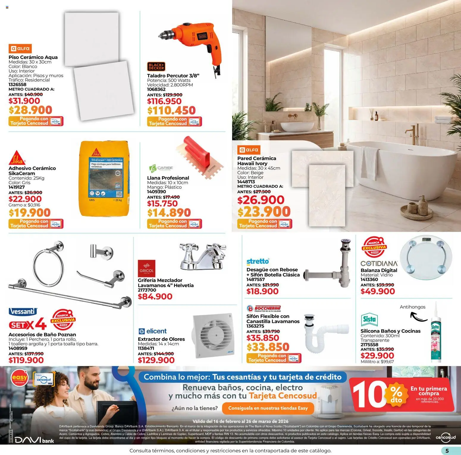 Easy revista - valida desde el 16.02.2026 | Página: 5 | Productos: Porta toalla, Cable, Banco, Lavamanos