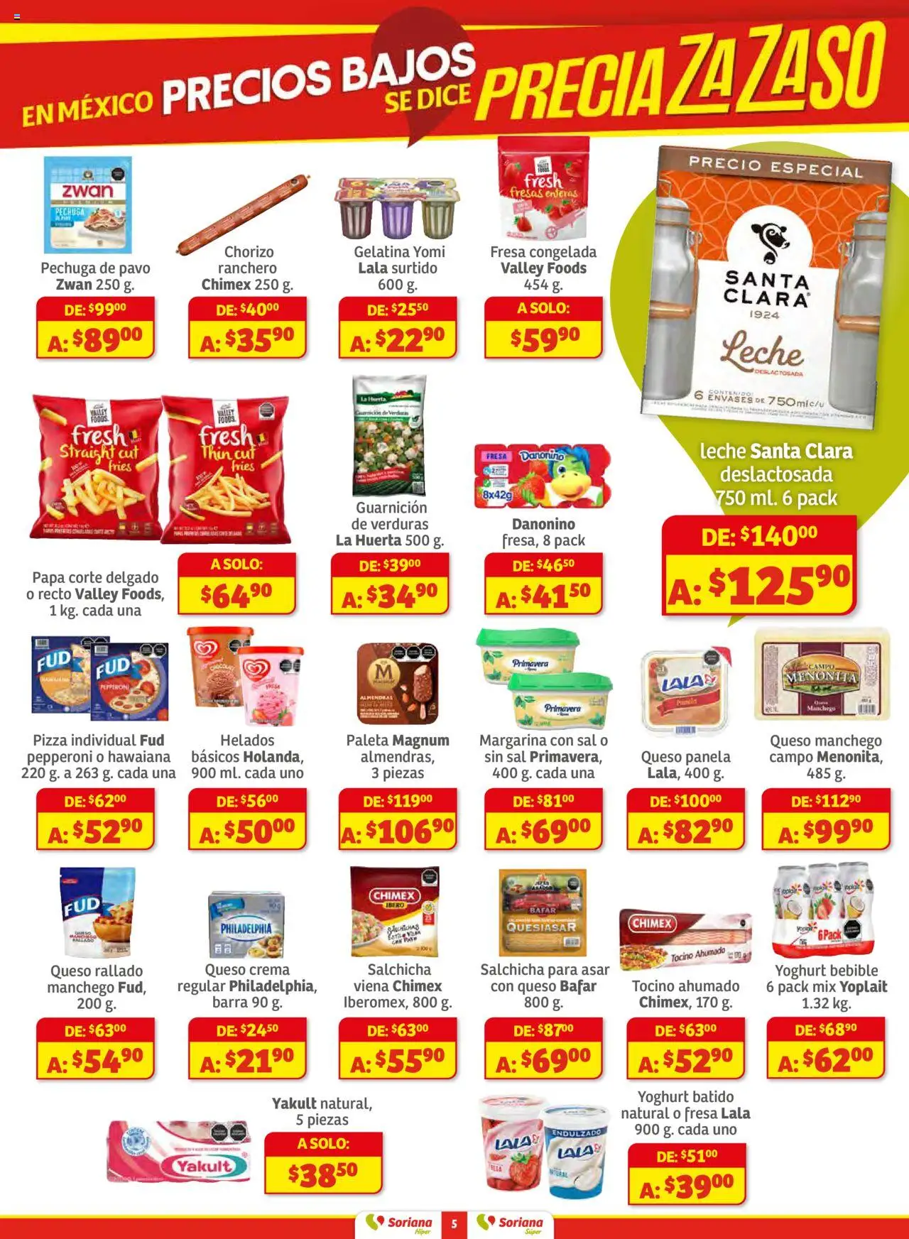 Nuevas ofertas de Soriana válidas en toda la República Mexicana desde el 16.10.2025. ¡Encuentra las mejores ofertas en Soriana - Preciazazaso Súper: Valle de México! | Página: 5 | Productos: Salchicha, Leche, Fresas, Barra