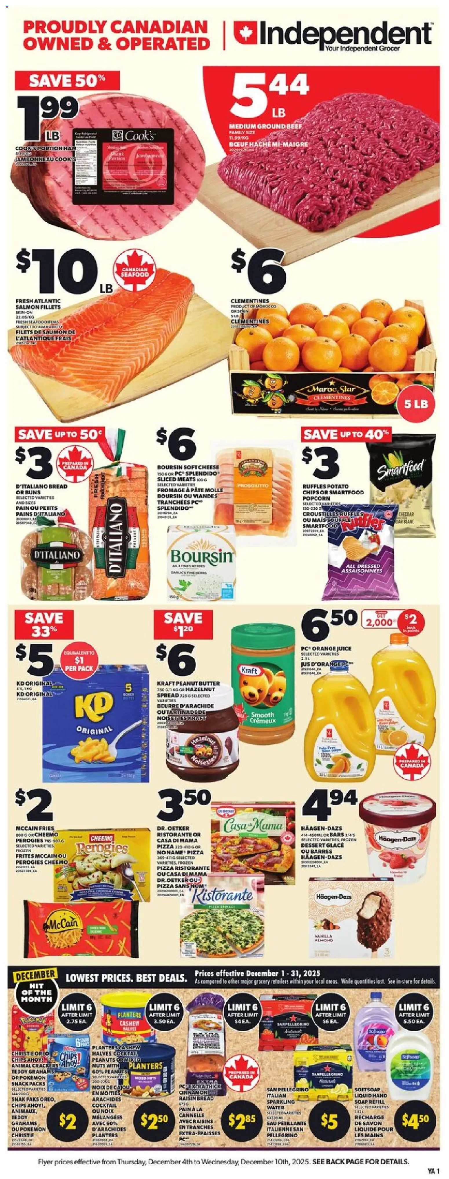 Independent Grocer flyer valid from 04.12.2025 | Page: 1 | Products: Beef, Nuts, Cheese, Juice