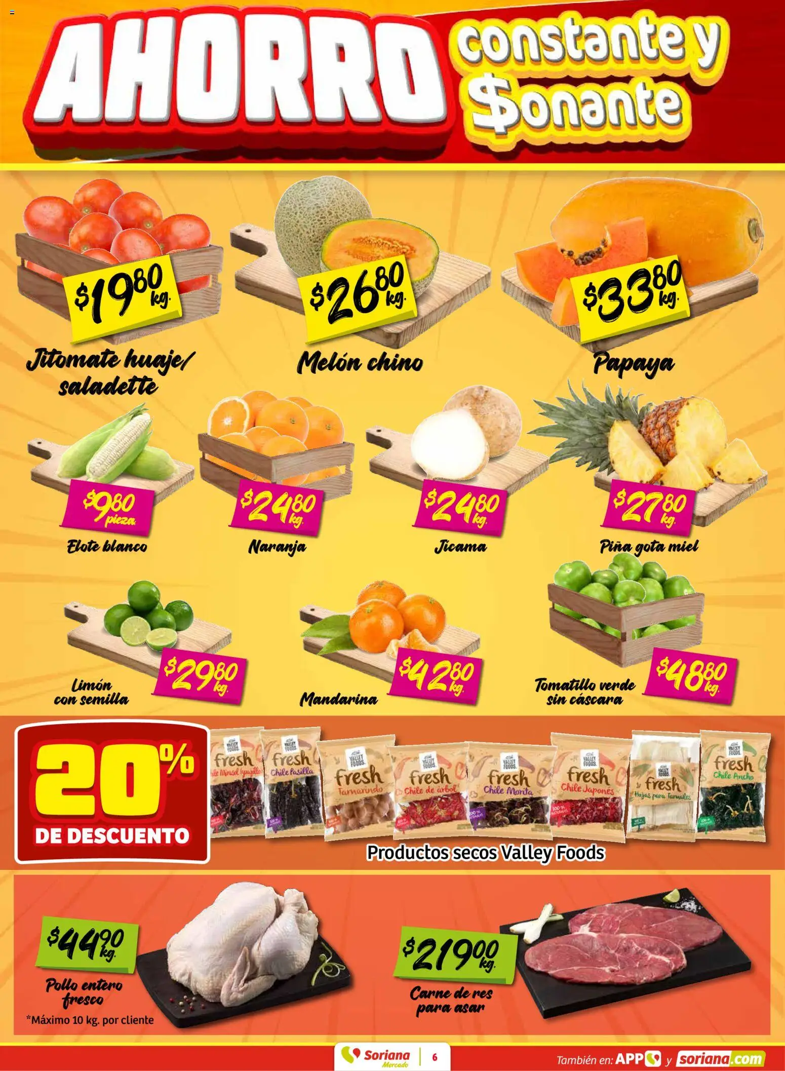 Nuevas ofertas de Soriana válidas en toda la República Mexicana desde el 22.01.2026. ¡Encuentra las mejores ofertas en Soriana - Fin de Semana Mercado: Ver, Tab, Chis, Camp, Yuc y Q. Roo! | Página: 6 | Productos: Pollo, Bolsa, Queso, Café