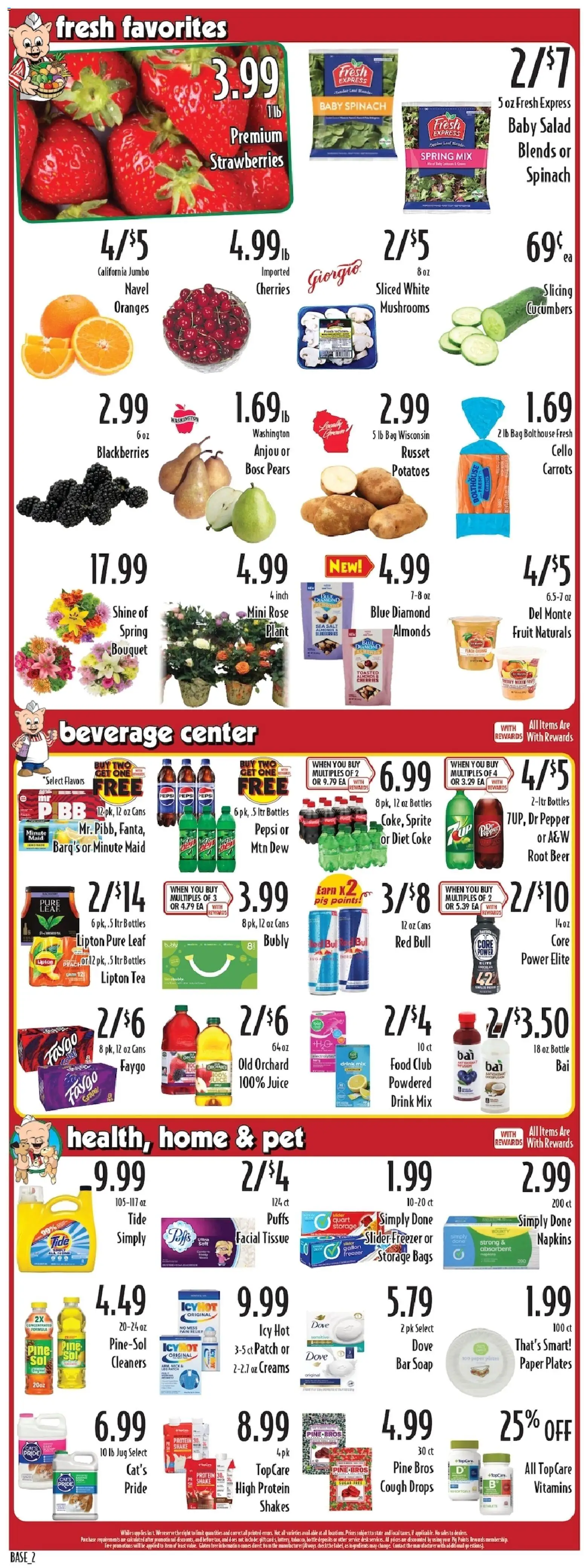 Piggly Wiggly Weekly Ad - valid from 21.01.2026 | Page: 2 | Products: Spinach, Beer, Potatoes, Peach