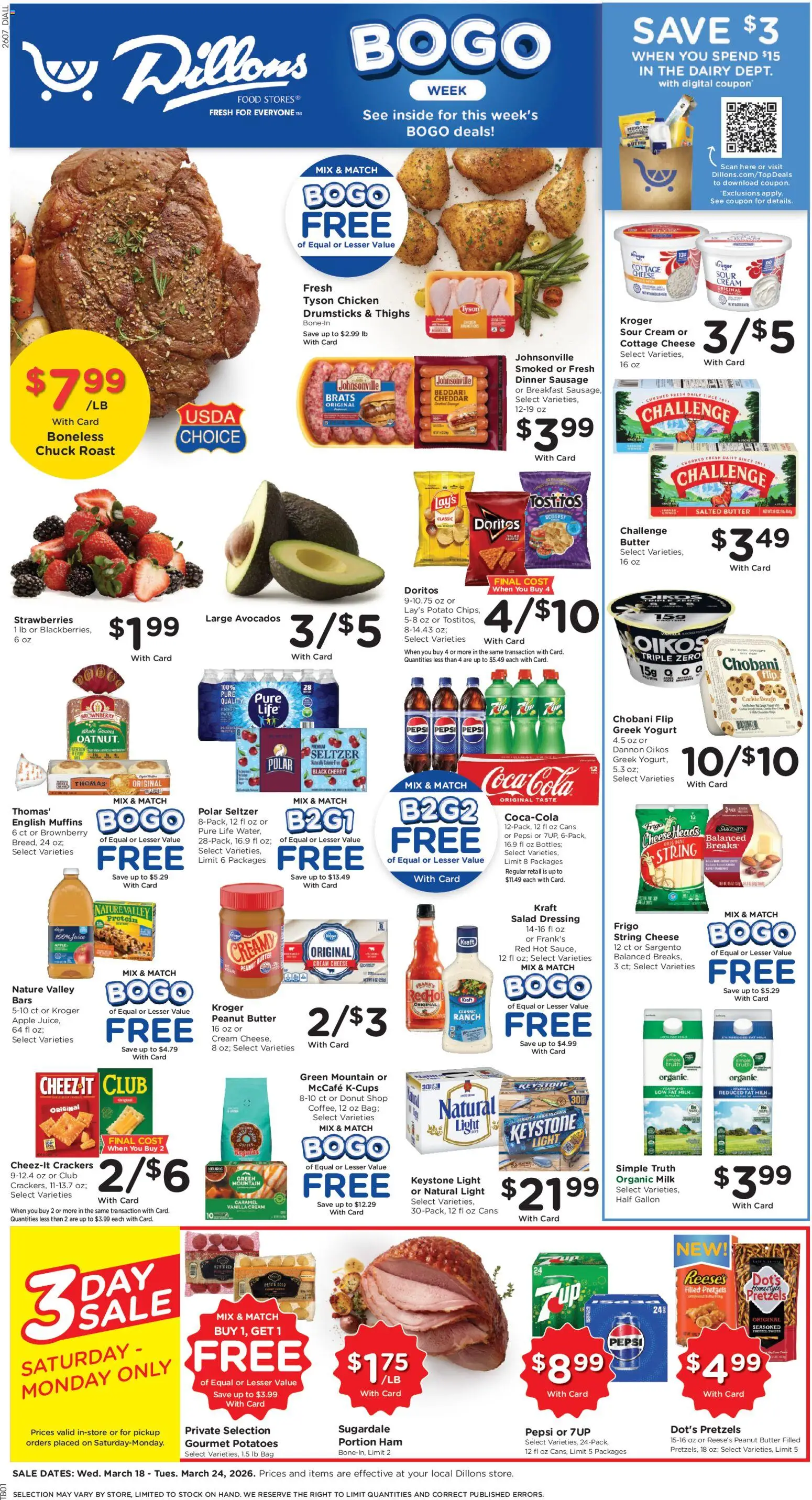 Dillons Weekly Ad - valid from 18.03.2026 | Page: 1 | Products: Ham, Cream, Salad, Bag