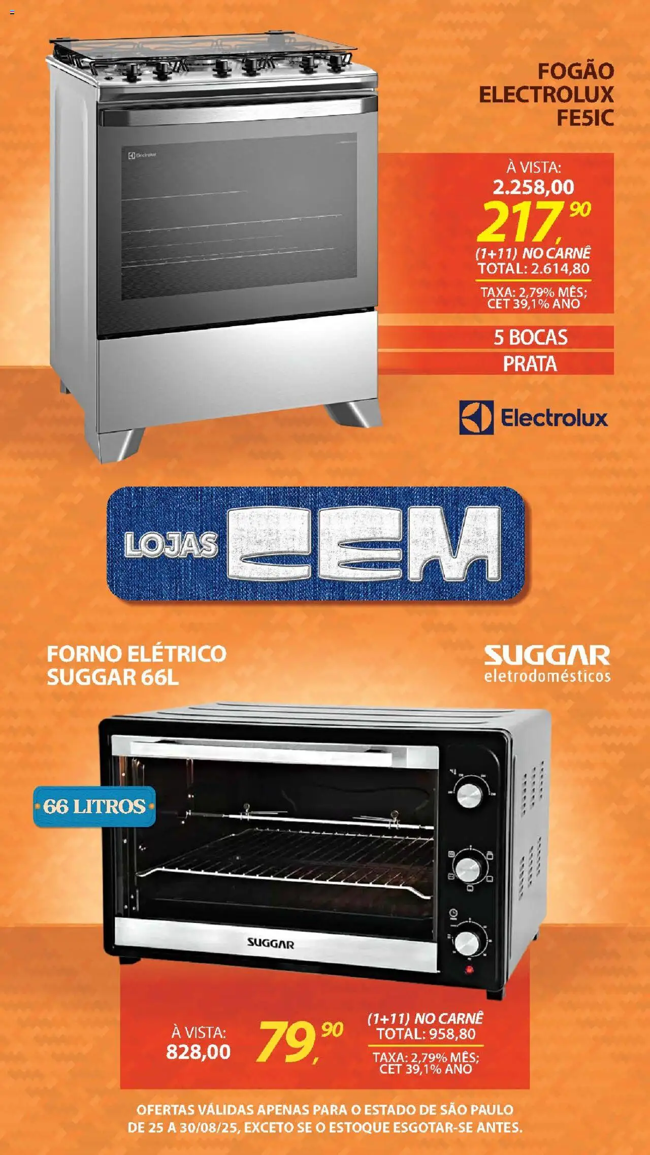Lojas Cem Folheto - válido de 25.08.2025 | Página: 22 | Produtos: Forno, Fogão, Carne, Eletrodomésticos