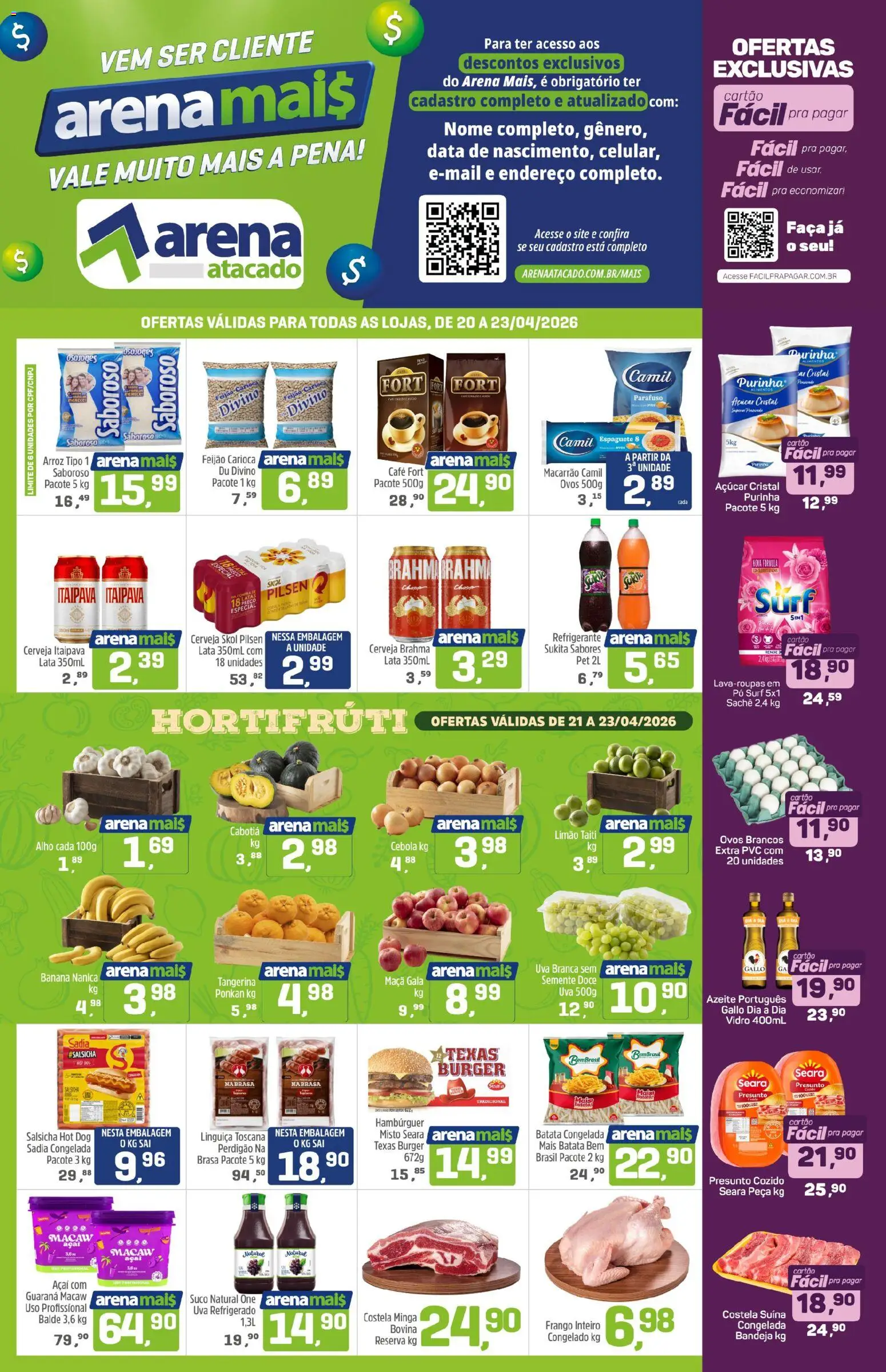 Arena Atacado Folheto - válido de 20.04.2026 | Página: 1 | Produtos: Alho, Faca, Presunto, Açúcar