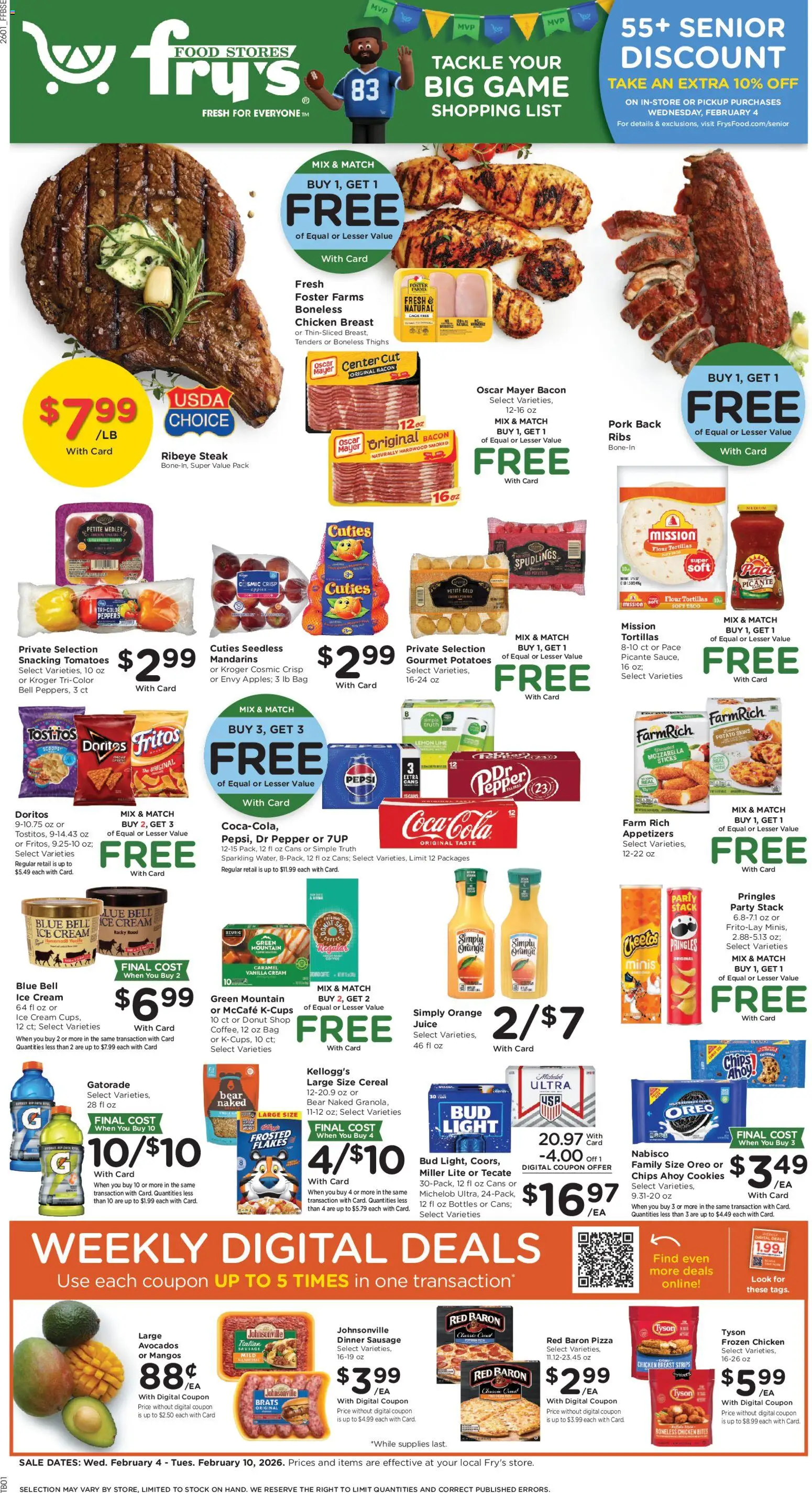 Fry's Food Weekly Ad - valid from 04.02.2026 | Page: 1 | Products: Mandarins, Chips, Cream, Pepper
