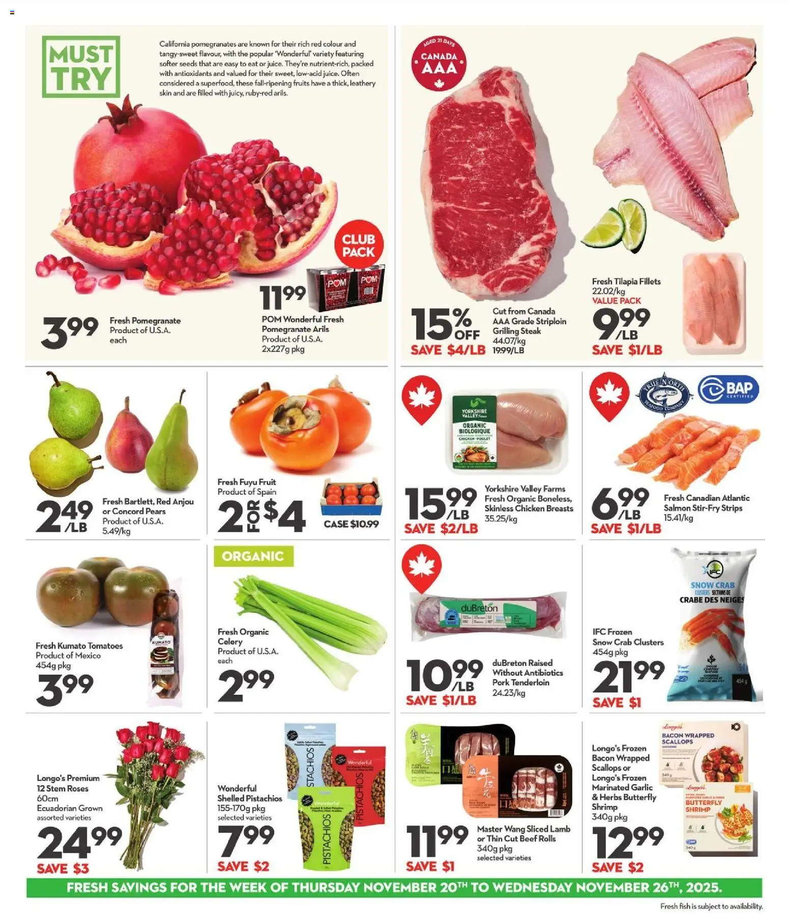 Longo's flyer valid from 20.11.2025 | Page: 5 | Products: Beef, Chicken breasts, Case, Chicken