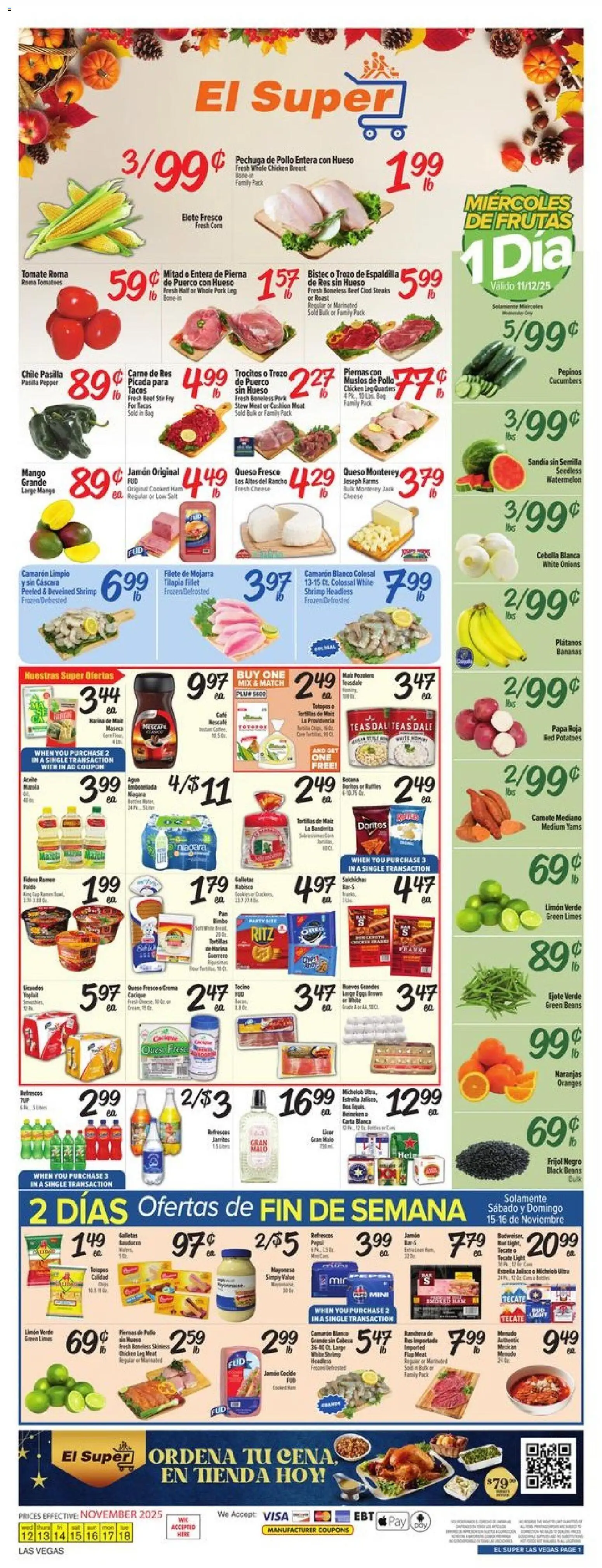 El Super Weekly Ad - NV - valid from 12.11.2025 | Page: 1 | Products: Ham, Tomatoes, Bananas, Salt