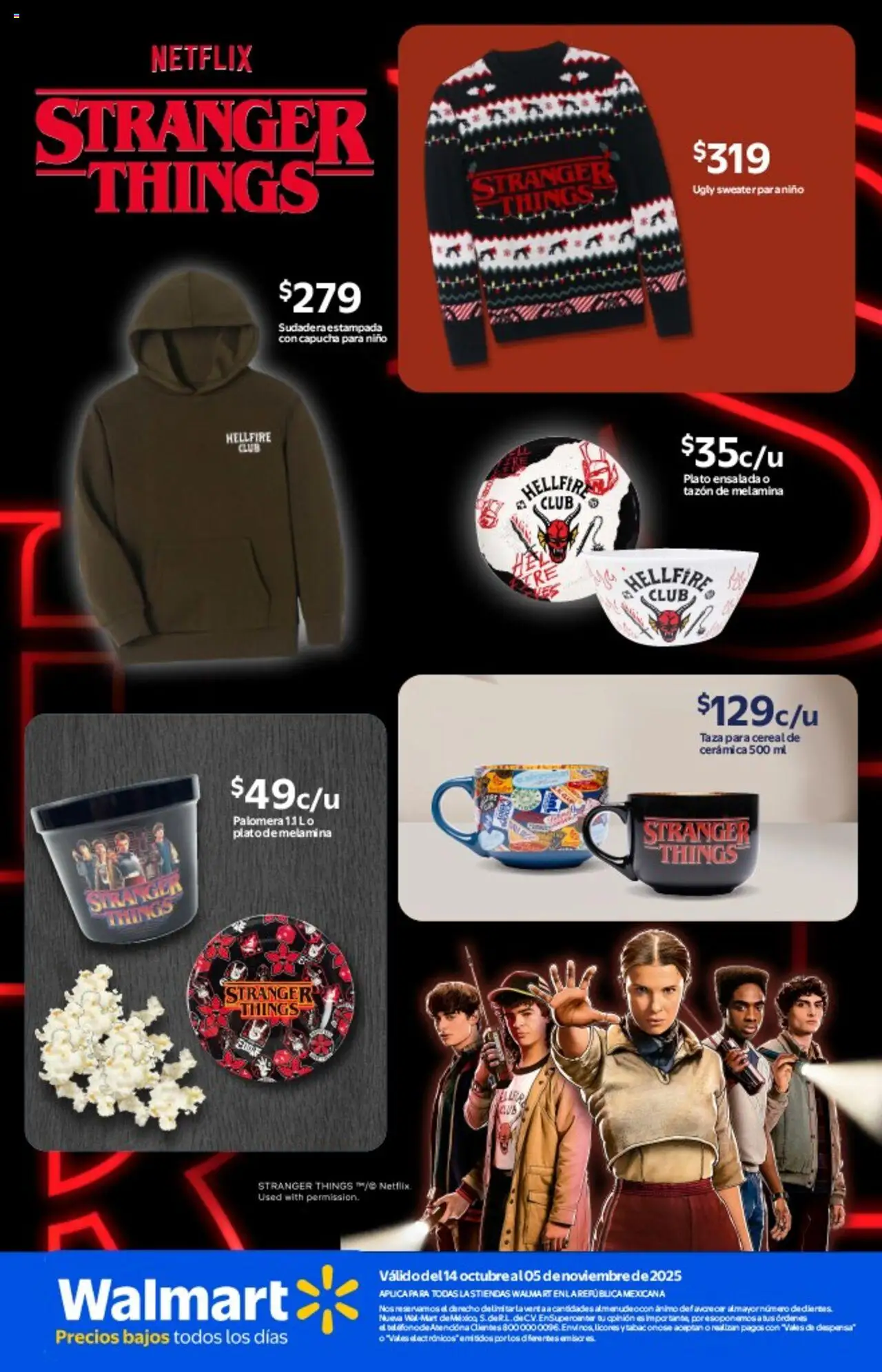 Nuevas ofertas de Walmart válidas en toda la República Mexicana desde el 14.10.2025. ¡Encuentra las mejores ofertas en Walmart - Folleto Stranger Things! | Página: 4 | Productos: Taza, Ensalada, Sudadera, Despensa