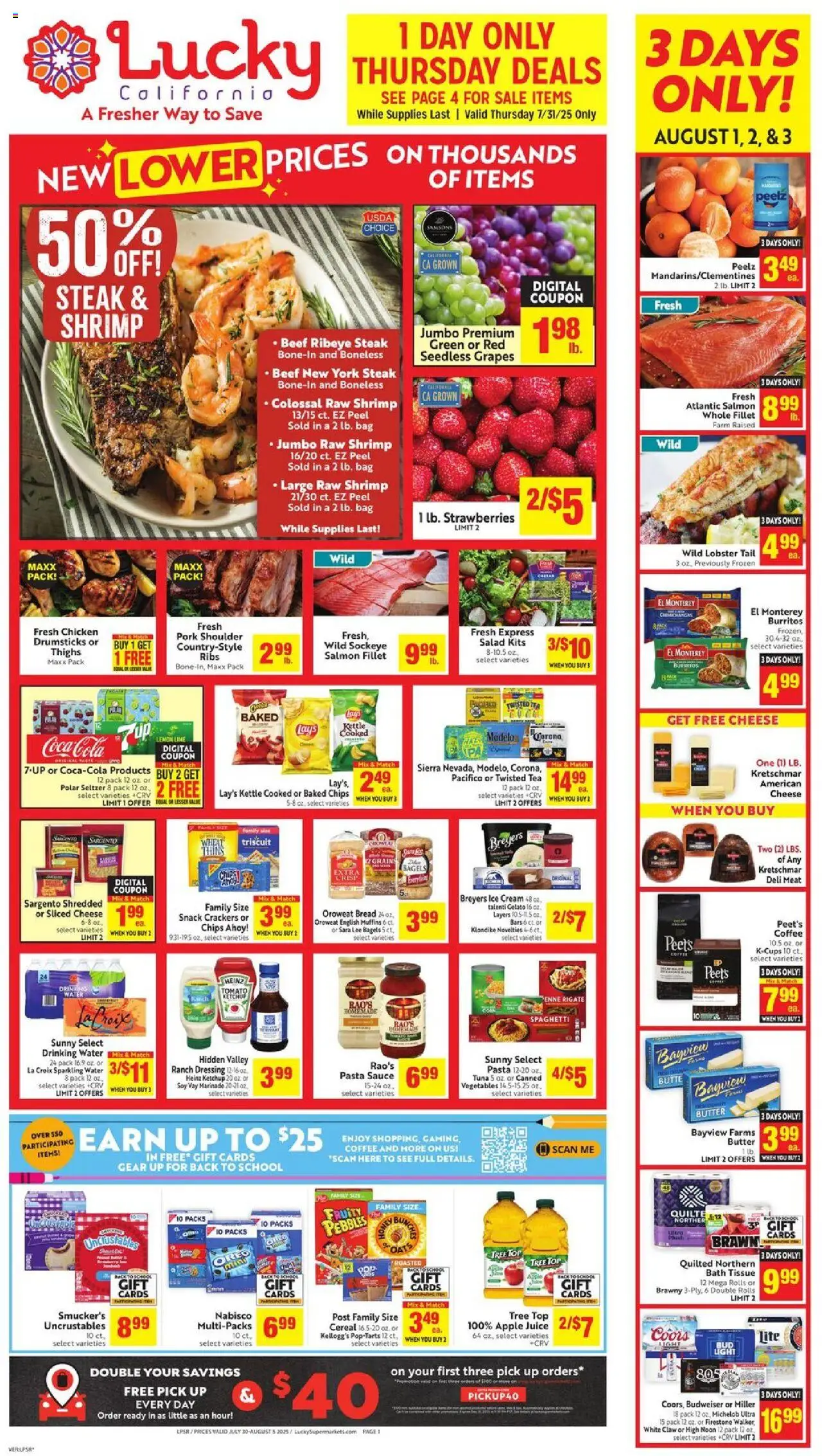 Lucky Supermarkets Weekly - AK - valid from 30.07.2025 | Page: 1 | Products: Strawberries, Cream, Vegetables, Lime