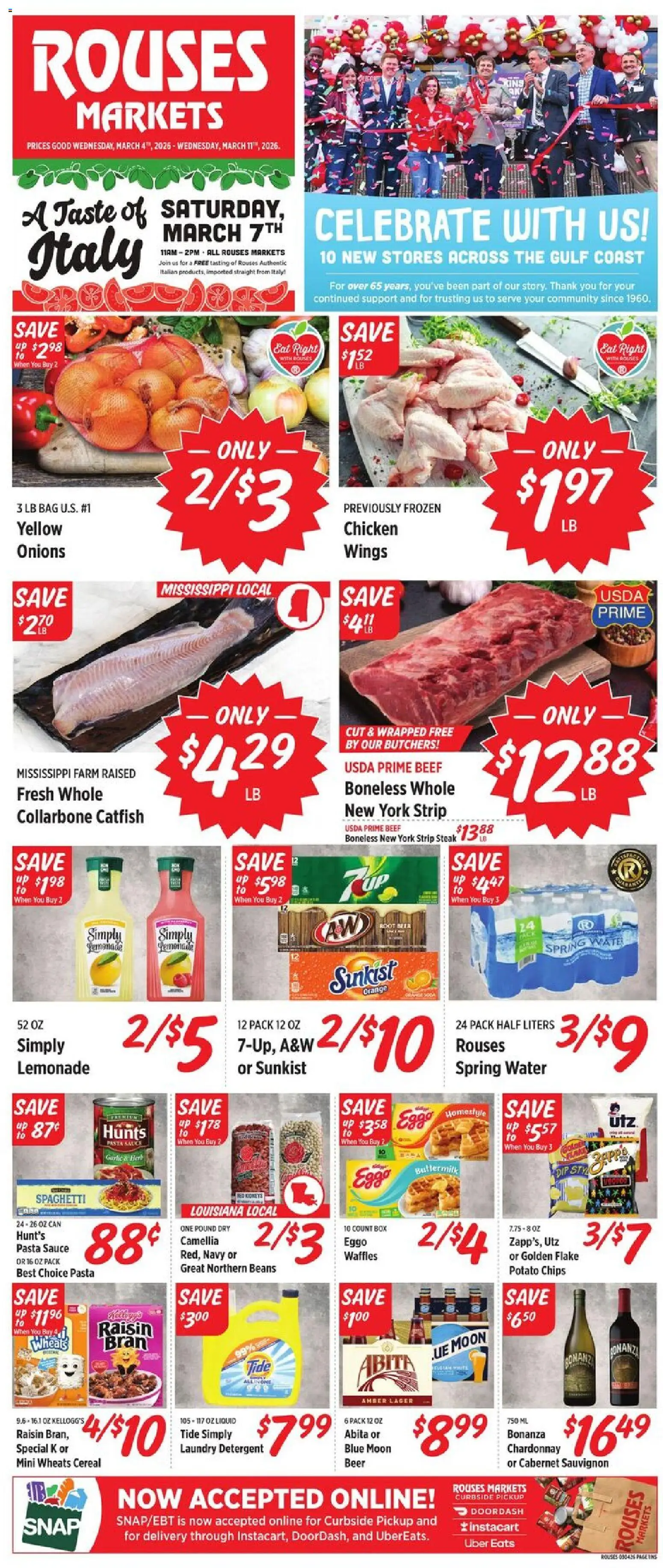 Rouses Weekly Ad - LA - valid from 04.03.2026 | Page: 1 | Products: Box, Pasta, Chips, Water