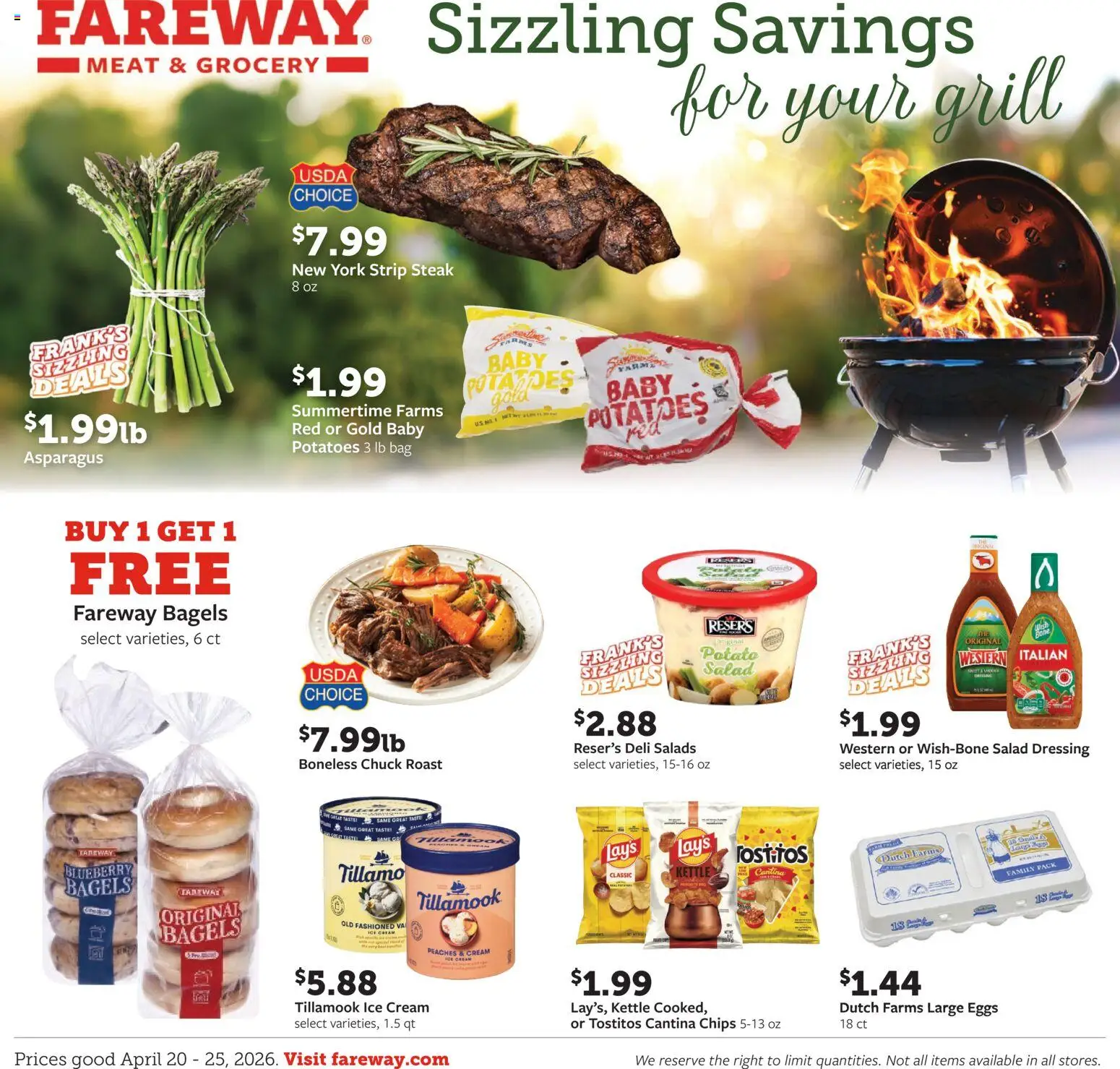 Fareway Weekly Ad - valid from 20.04.2026 | Page: 1 | Products: Peaches, Asparagus, Ice cream, Kettle