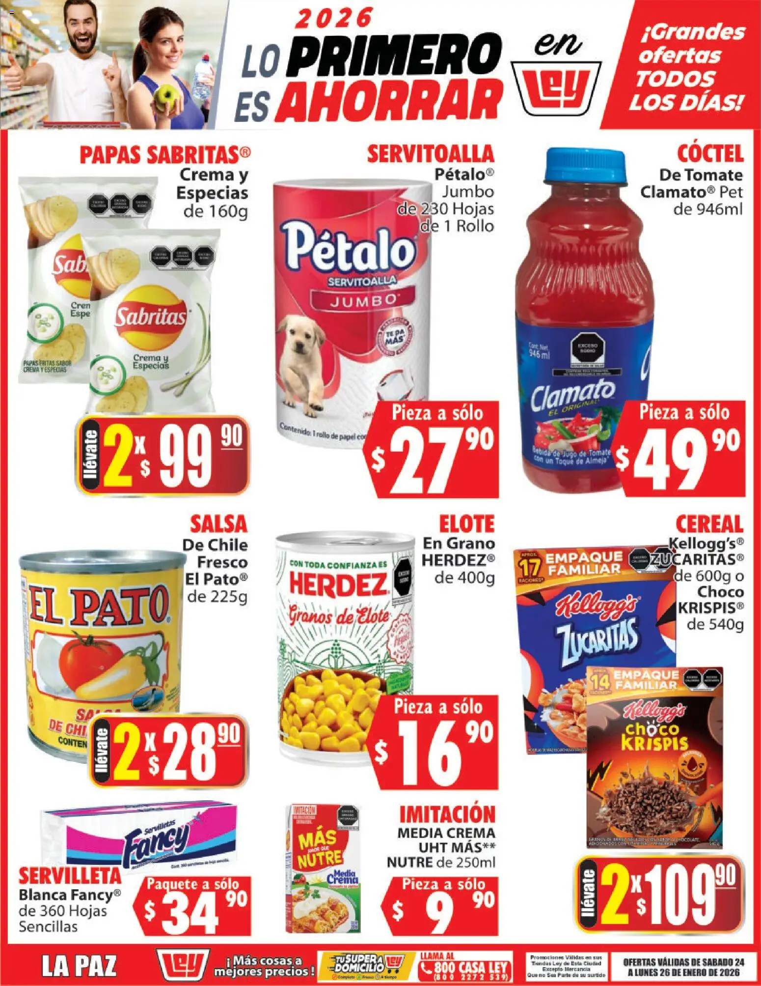 Nuevas ofertas de Casa Ley válidas en toda la República Mexicana desde el 24.01.2026. ¡Encuentra las mejores ofertas en Casa Ley folleto Lo Primero Es Ahorrar! | Página: 3 | Productos: Crema, Jugo, Papas fritas, Servilletas
