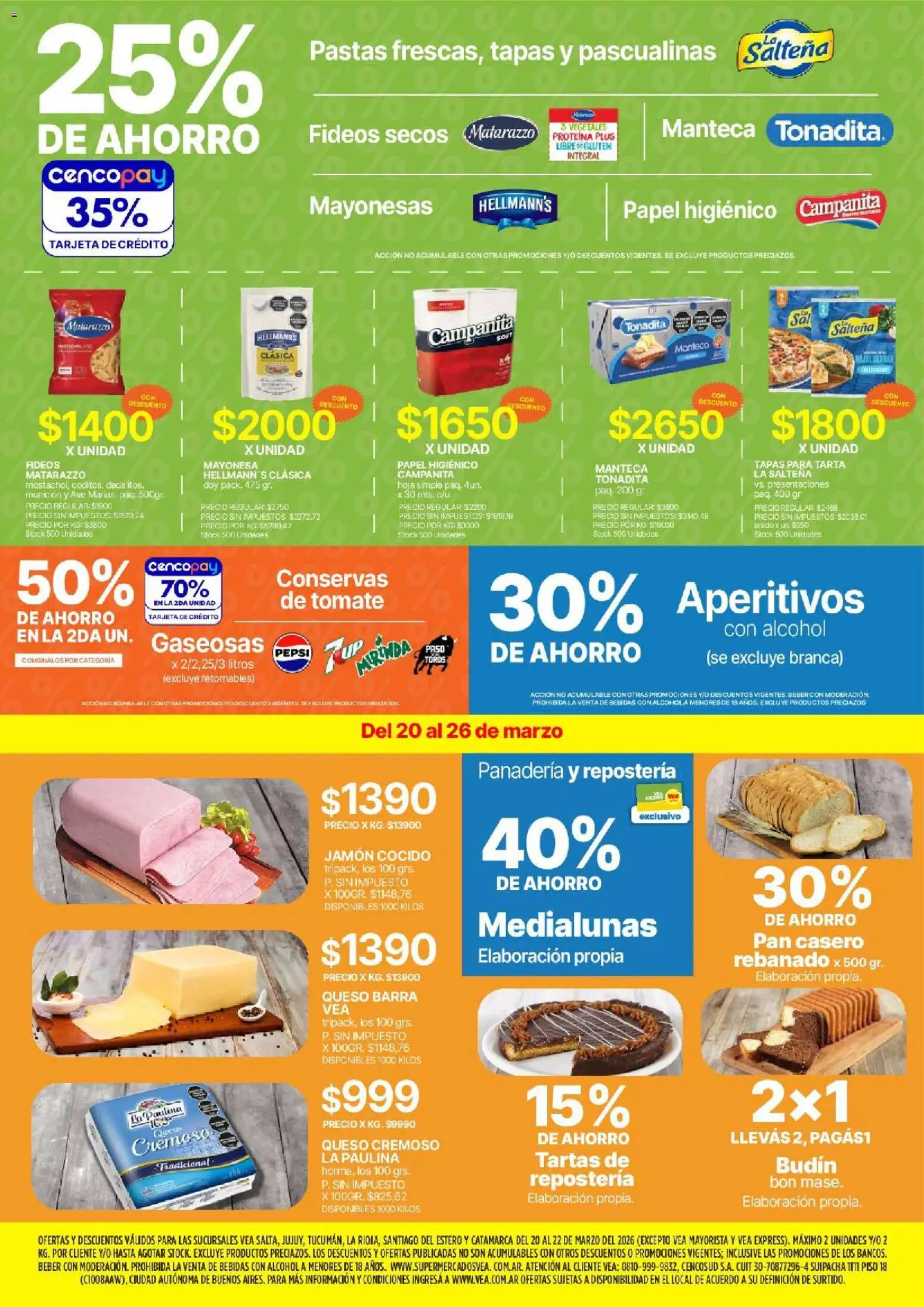 Vea - Oferta fin de semana │ válido desde el 20.03.2026 | Página: 2 | Productos: Panadería, Budín, Tomate, Jamón