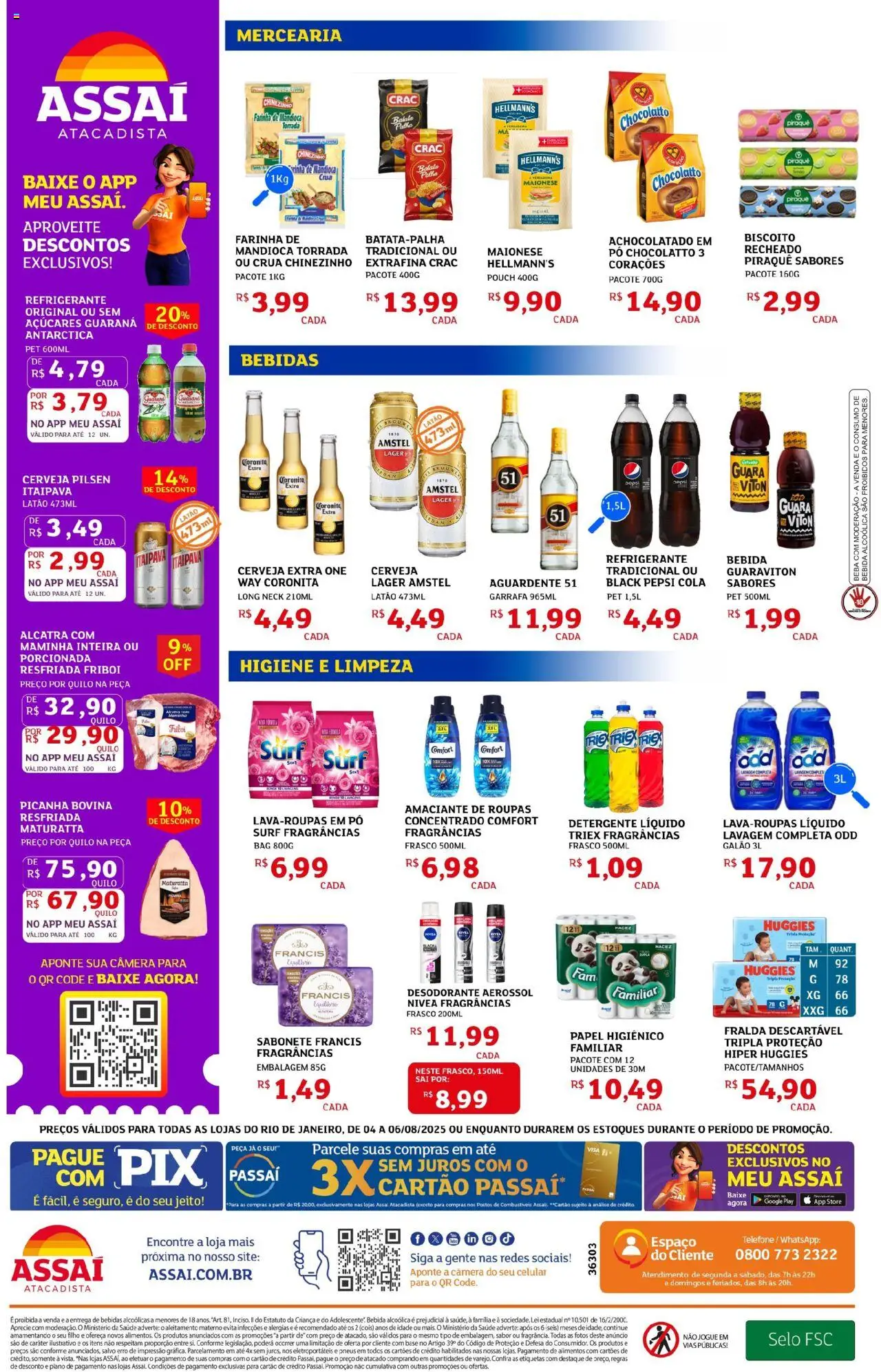 Assaí Atacadista Folheto - válido de 04.08.2025 | Página: 2 | Produtos: Detergente, Cola, Roupas, Papel higiênico