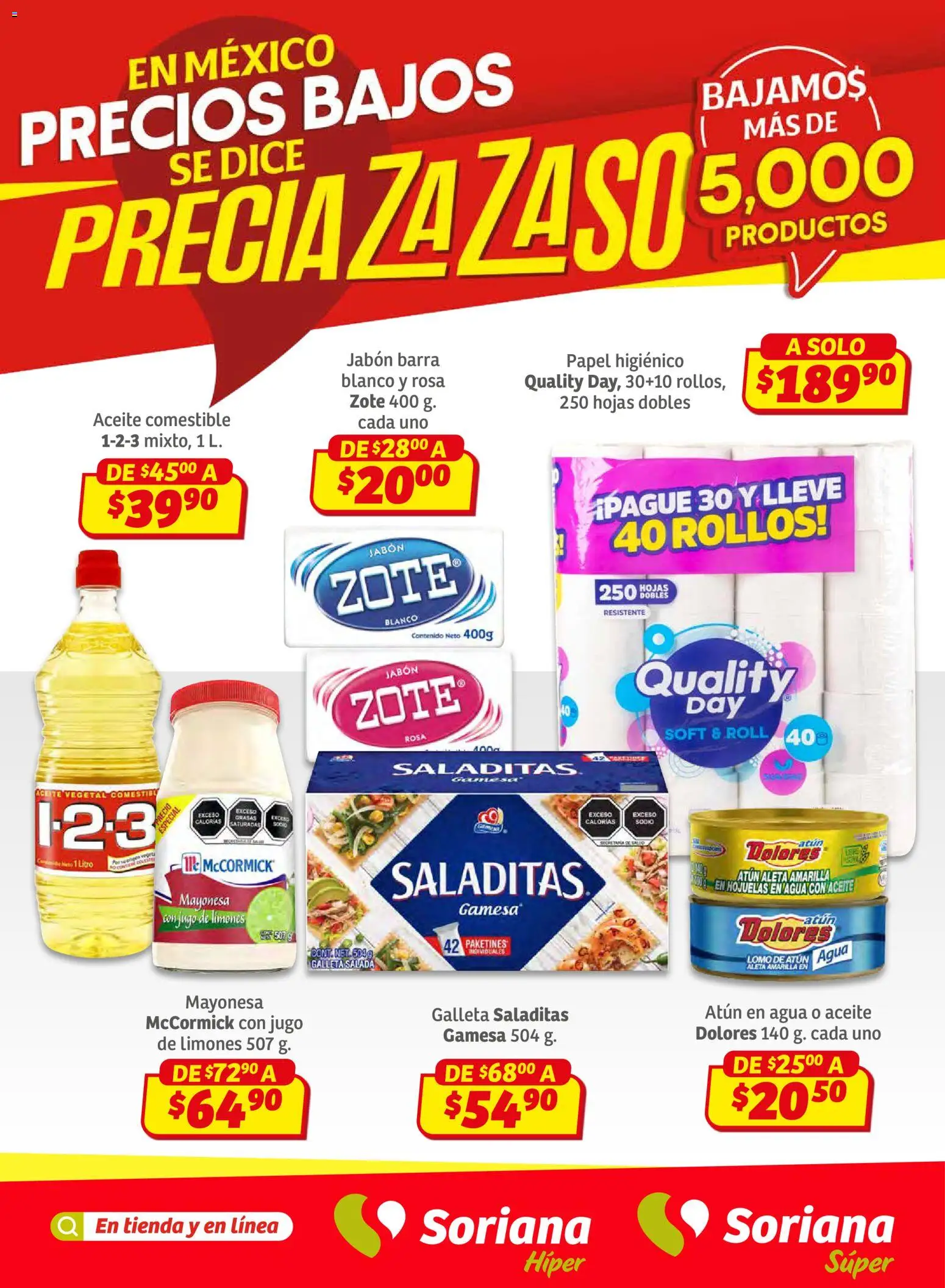 Nuevas ofertas de Soriana válidas en toda la República Mexicana desde el 12.02.2026. ¡Encuentra las mejores ofertas en Soriana - Preciazazaso Súper: Edo Mex, Gro, Hgo, Mor, Pue, Qto, Tlax, Ver! | Página: 1 | Productos: Agua, Aceite, Hojuelas, Barra