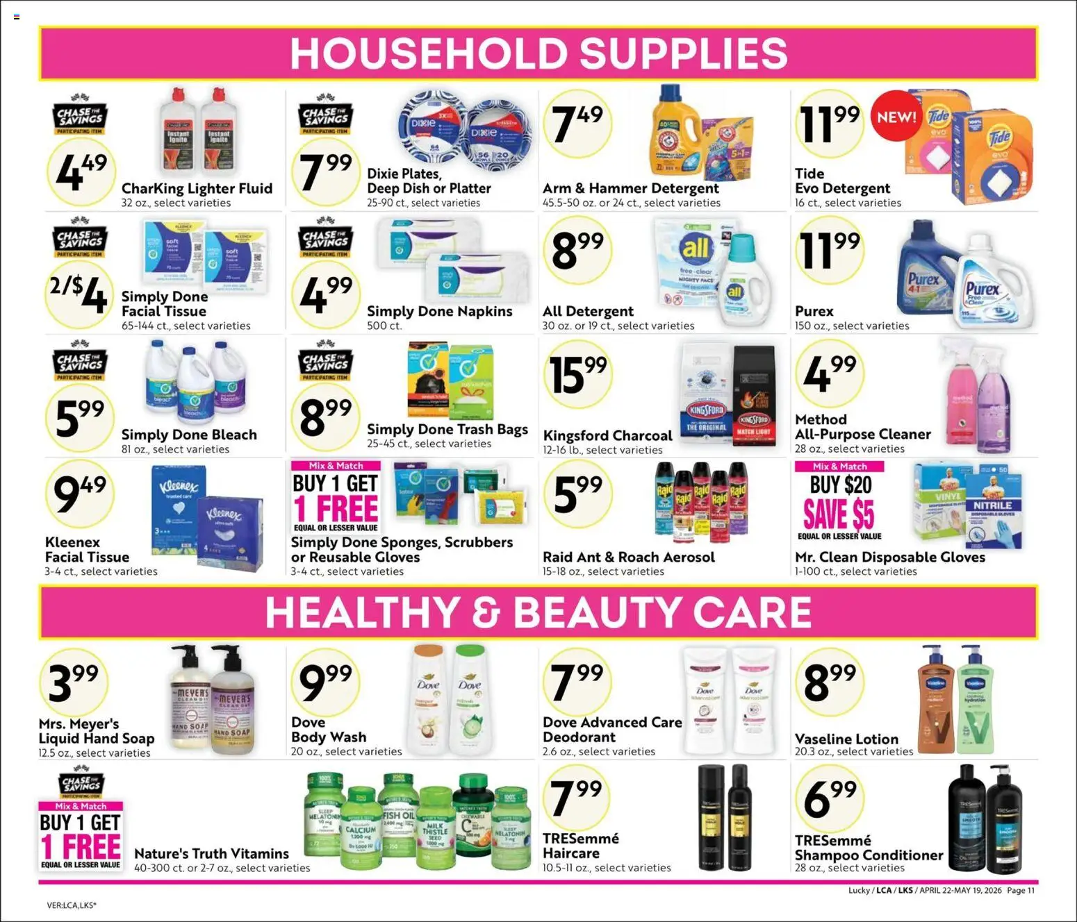Lucky Supermarkets Big Book of Savings - valid from 22.04.2026 | Page: 11 | Products: Shampoo, Detergent, Body Wash, Gloves