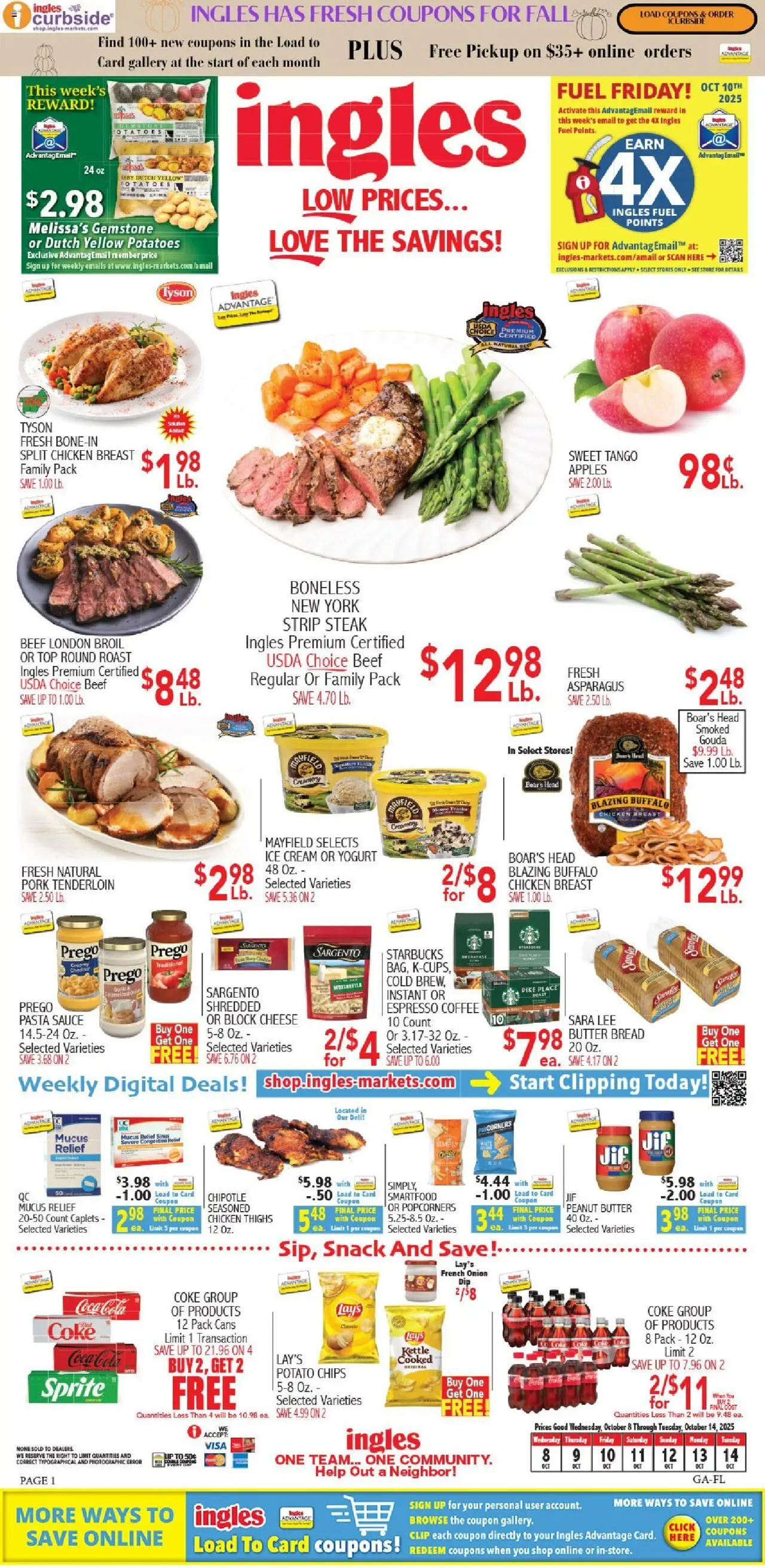 Ingles Weekly Ad - valid from 08.10.2025 | Page: 1 | Products: Cheese, Beef, Potatoes, Kettle