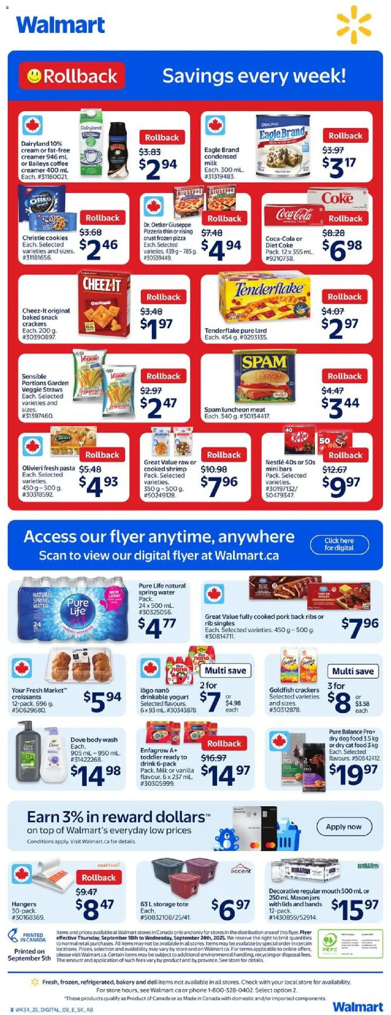 Walmart flyer valid from 18.09.2025 | Page: 2 | Products: Phone, Bakery, Coffee, Pork