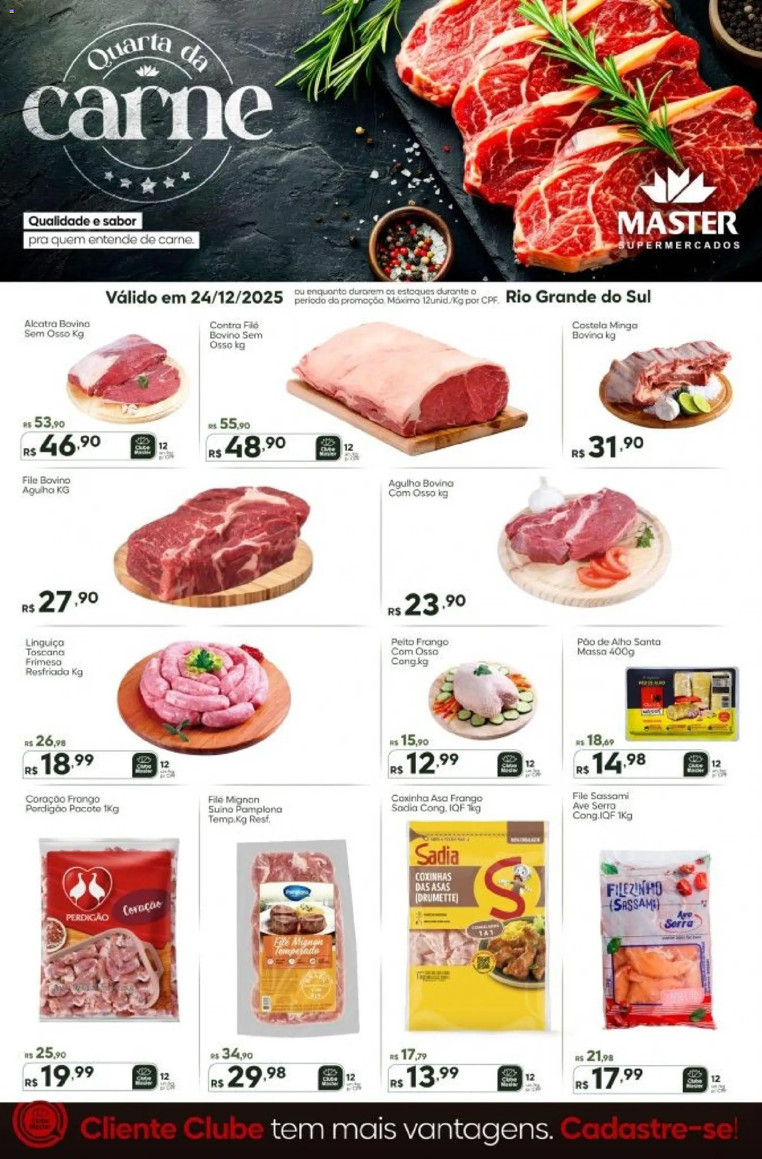 Master Folheto - válido de 24.12.2025 | Página: 1 | Produtos: Pao de alho, Alcatra, Contra filé, Frango