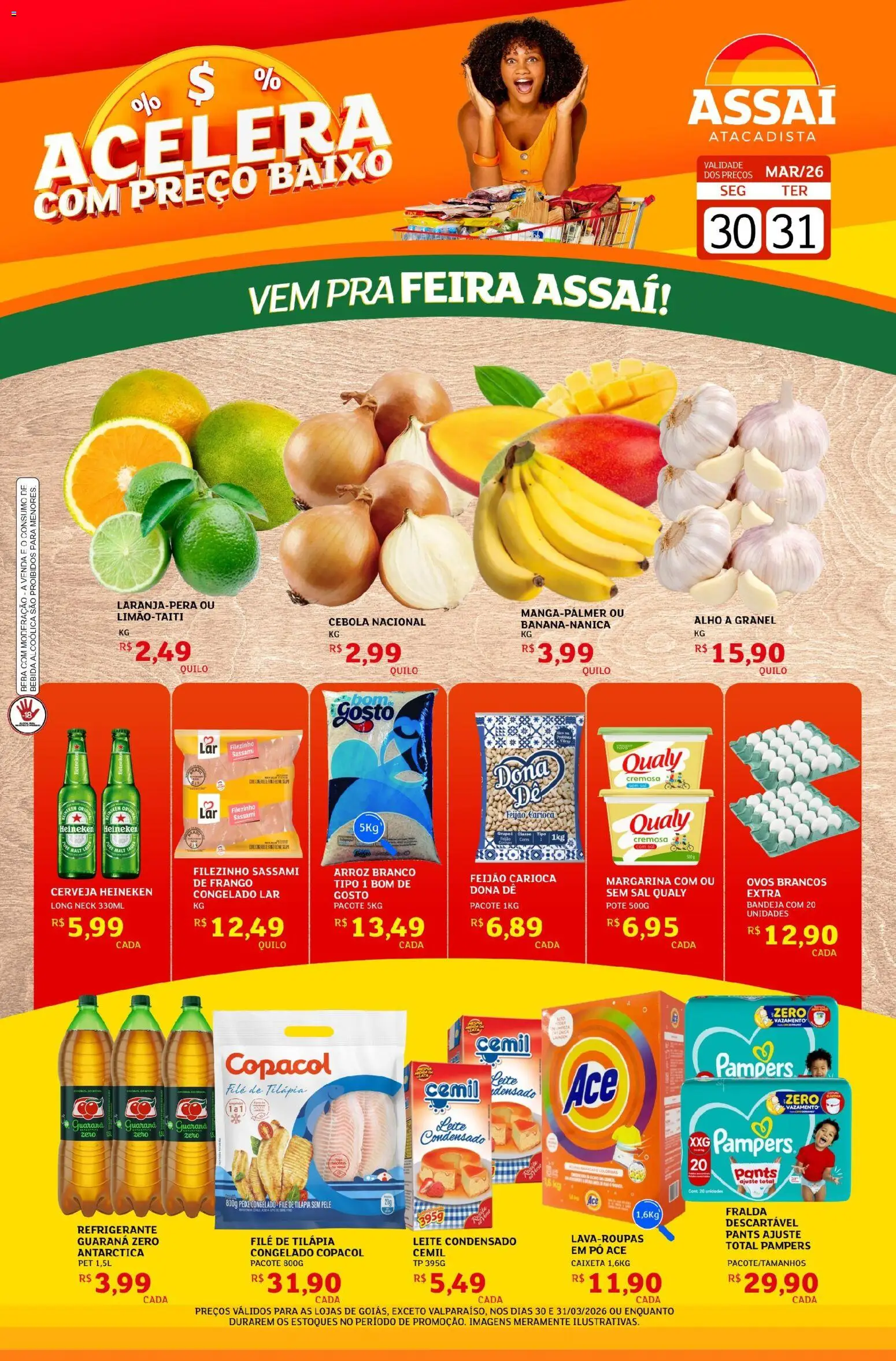 Assaí Atacadista Folheto - válido de 30.03.2026 | Página: 1 | Produtos: Leite, Cerveja, Heineken, Bandeja