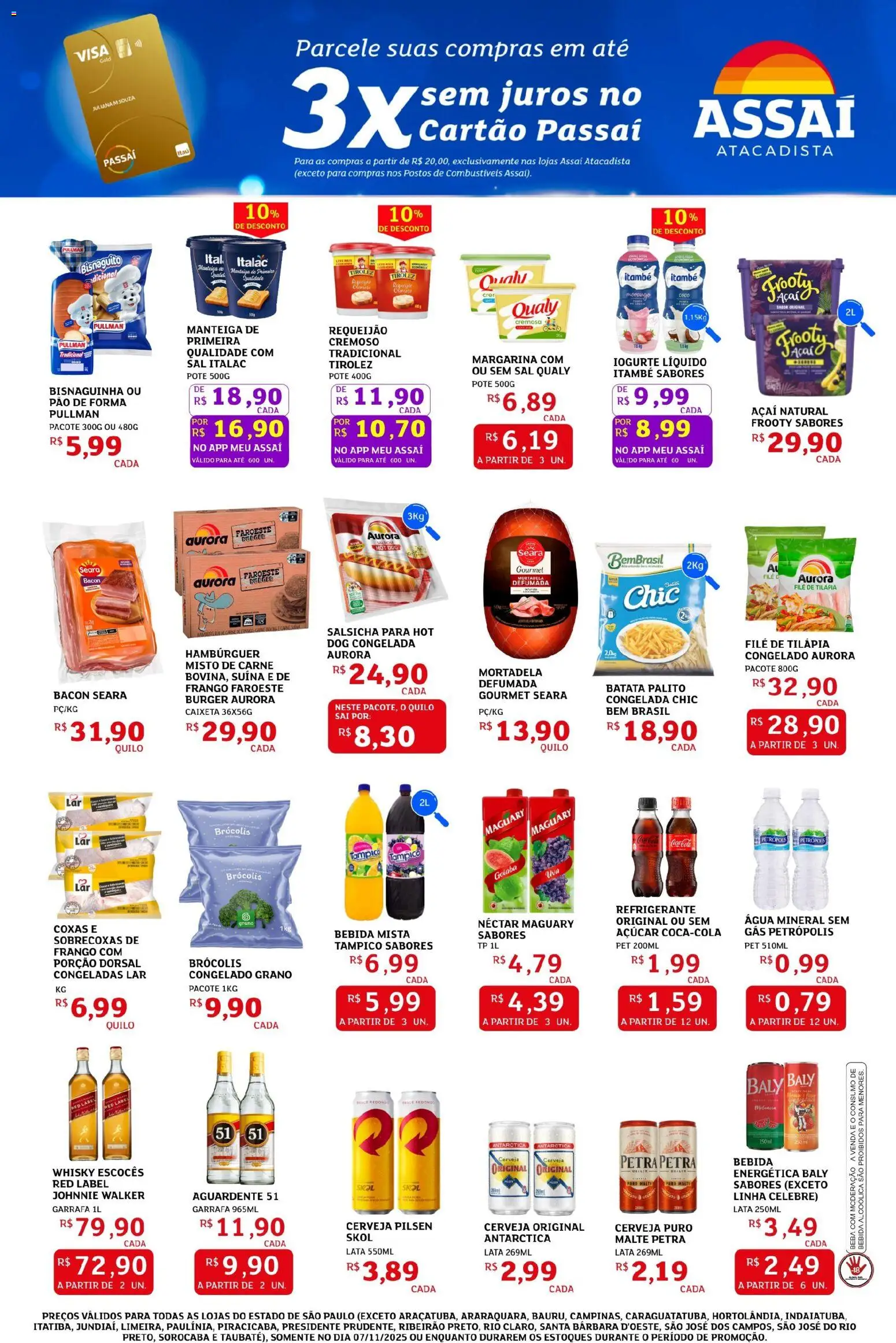 Assaí Atacadista Folheto - válido de 07.11.2025 | Página: 3 | Produtos: Cerveja, Hambúrguer, Bebida, Requeijão