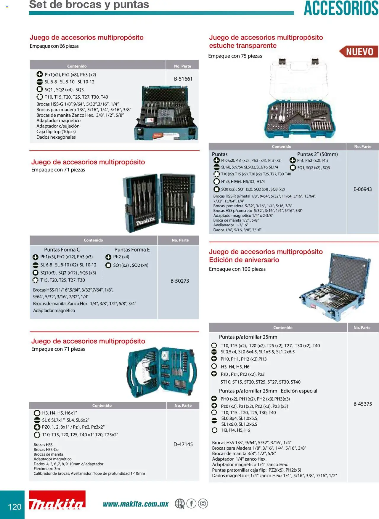 Nuevas ofertas de Makita válidas en toda la República Mexicana desde el 08.07.2024. ¡Encuentra las mejores ofertas en Makita catálogo Accesorios! | Página: 120 | Productos: Estuche, Juego, Top, Caja