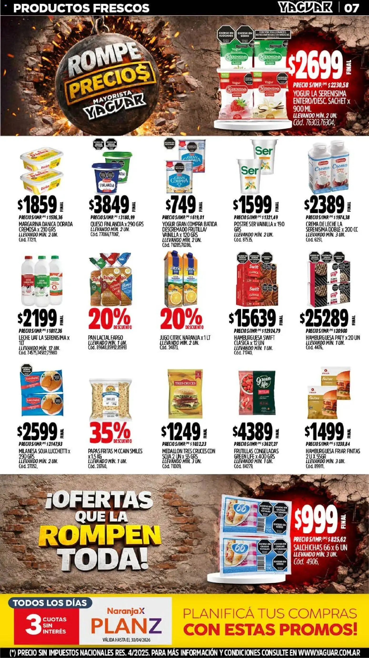 Yaguar - Oferta Semanal Córdoba │ válido desde el 13.04.2026 | Página: 7 | Productos: Milanesa, Leche, Queso, Crema
