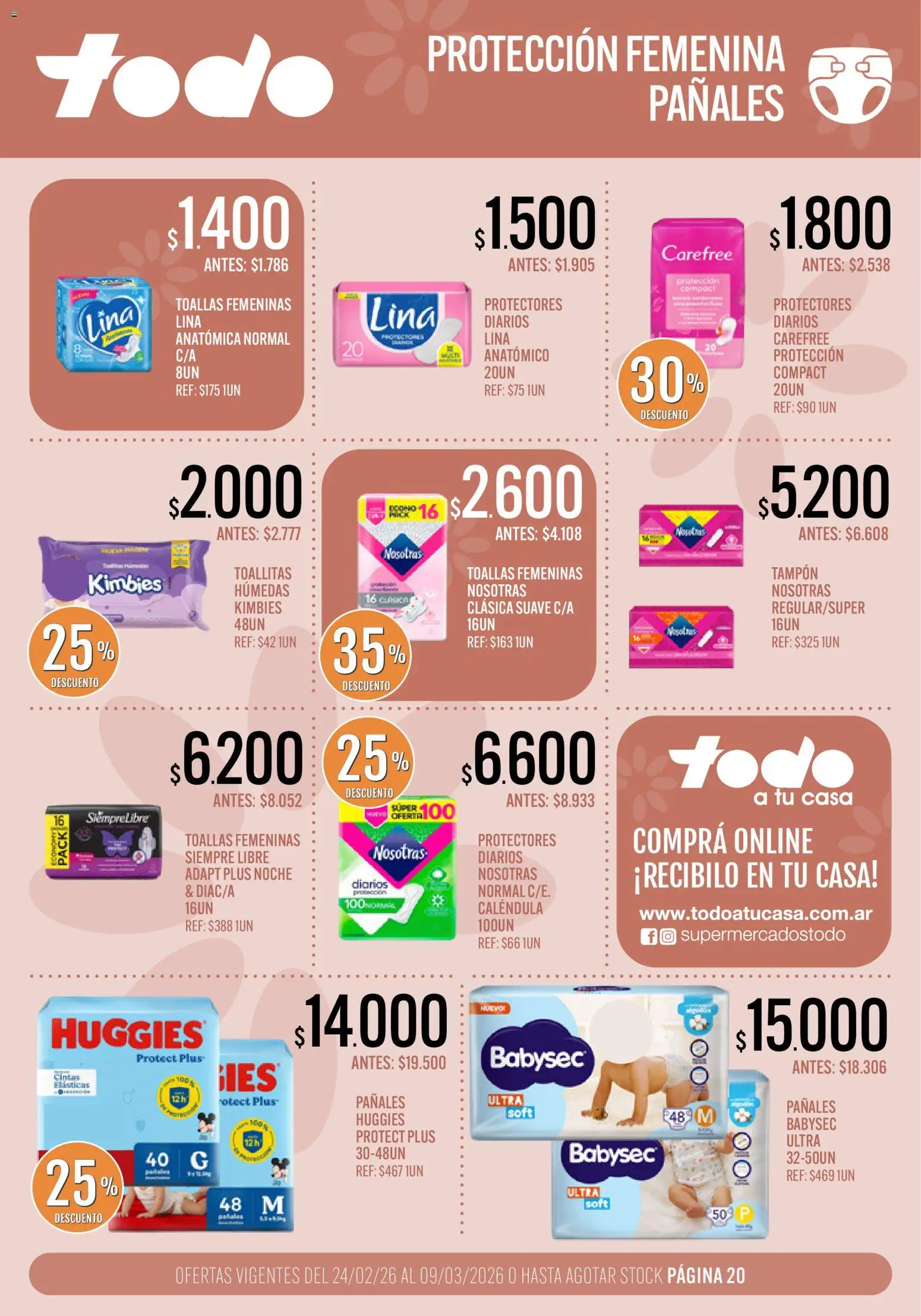 Supermercados TODO - Ofertas │ válido desde el 24.02.2026 | Página: 20 | Productos: Toallas, Pañales