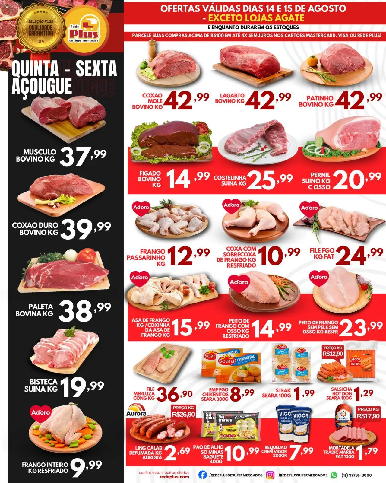 Rede Plus Supermercados Folheto - válido de 13.08.2025 | Página: 3 | Produtos: Salsicha, Asa de frango, Pernil, Frango