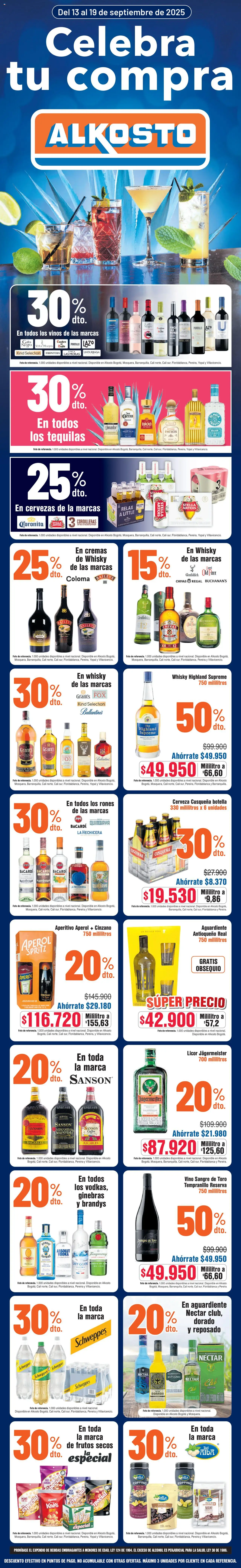 Alkosto revista - valida desde el 13.09.2025 | Página: 1 | Productos: Aguardiente, Whisky, Espuma, Botella