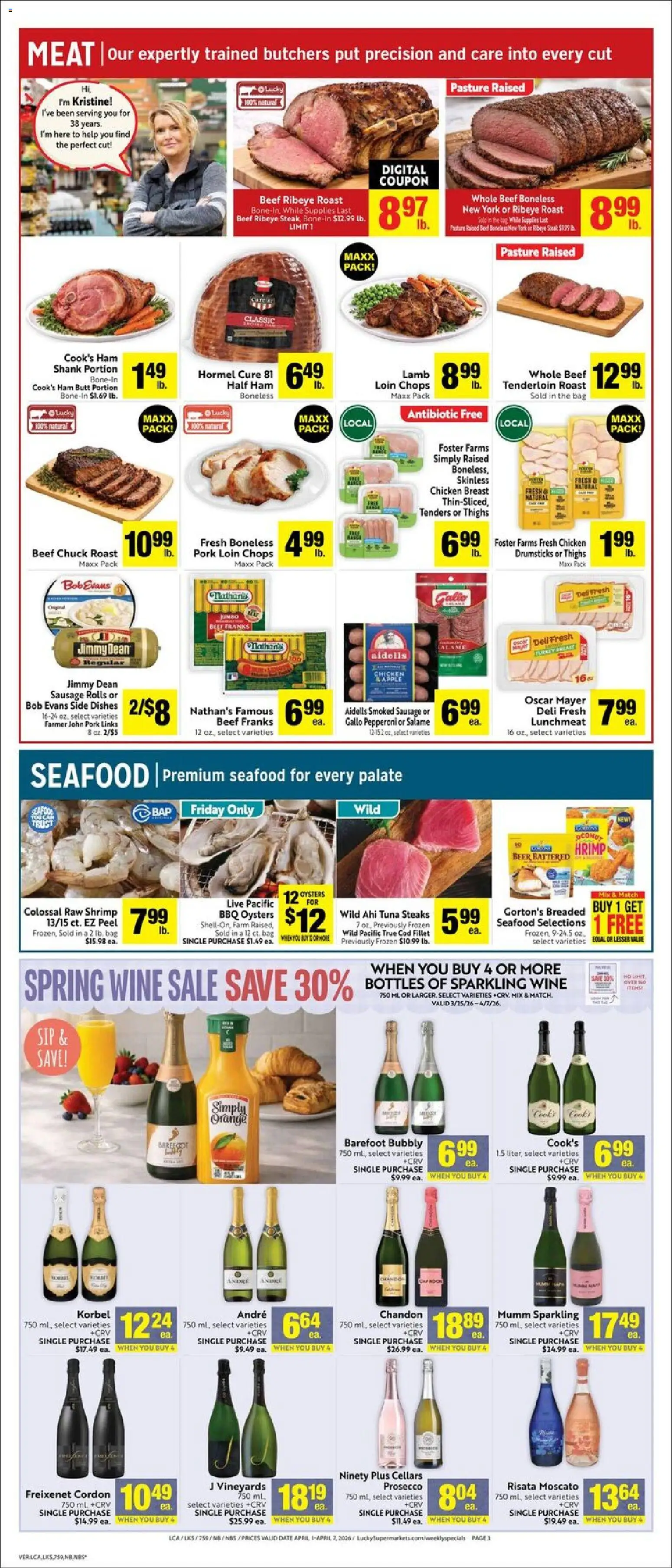 Lucky Supermarkets Weekly - CA - valid from 01.04.2026 | Page: 3 | Products: Beef, Seafood, Date, Bag