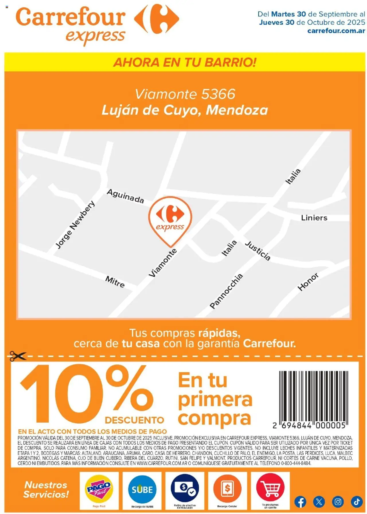 Carrefour - Express | Viamonte 5366, Luján de Cuyo, Mendoza │ válido desde el 30.09.2025 | Página: 1 | Productos: Teléfono, Cuchillo, Cerdo, Té