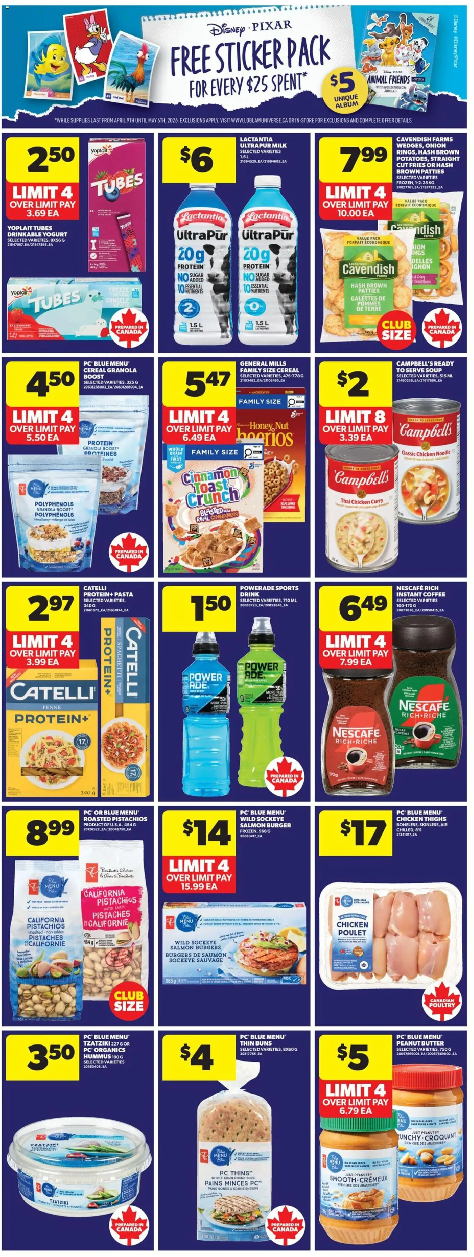 Real Canadian Superstore flyer valid from 09.04.2026 | Page: 9 | Products: Pasta, PC, Milk, Chicken
