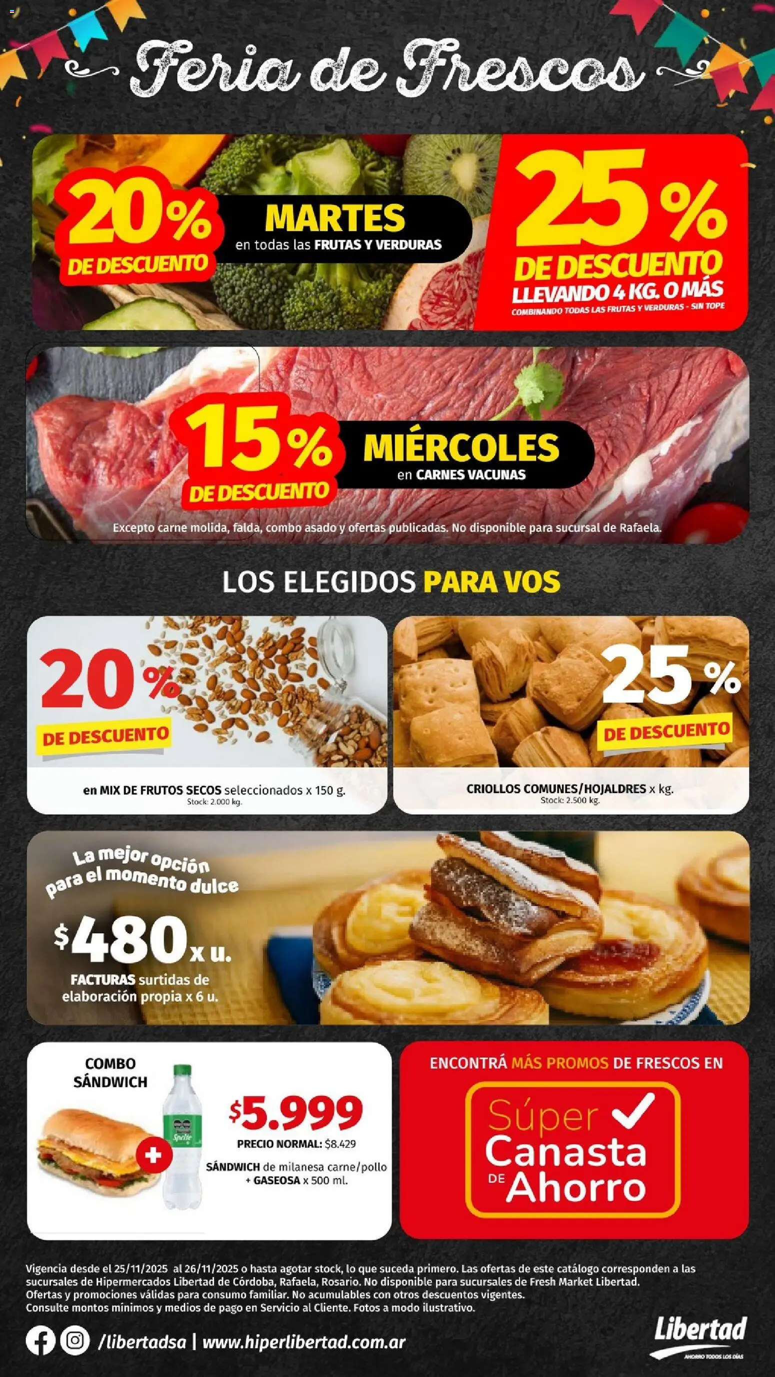 Hipermercado Libertad - Feria de Frescos -  │ válido desde el 25.11.2025 | Página: 1 | Productos: Milanesa, Gaseosa, Canasta