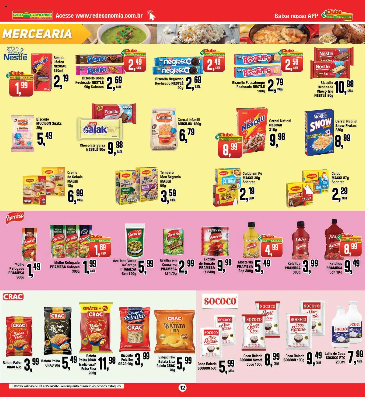 RedEconomia Folheto - válido de 01.04.2026 | Página: 12 | Produtos: Biscoito, Nescau, Ketchup, Leite de coco